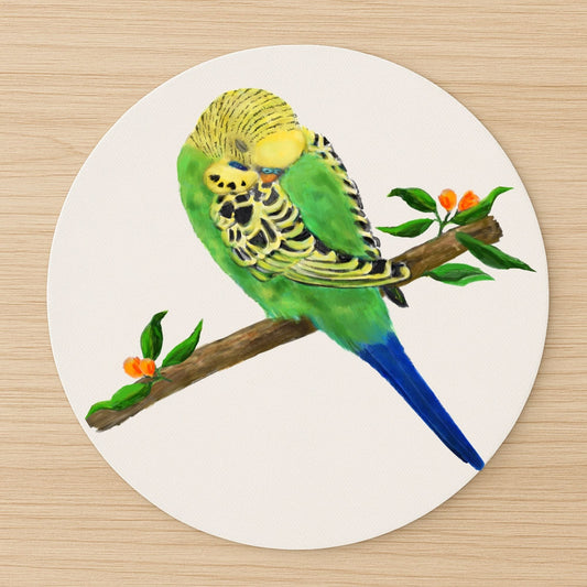 Green and Yellow Budgie Mousepad - MerikaArt