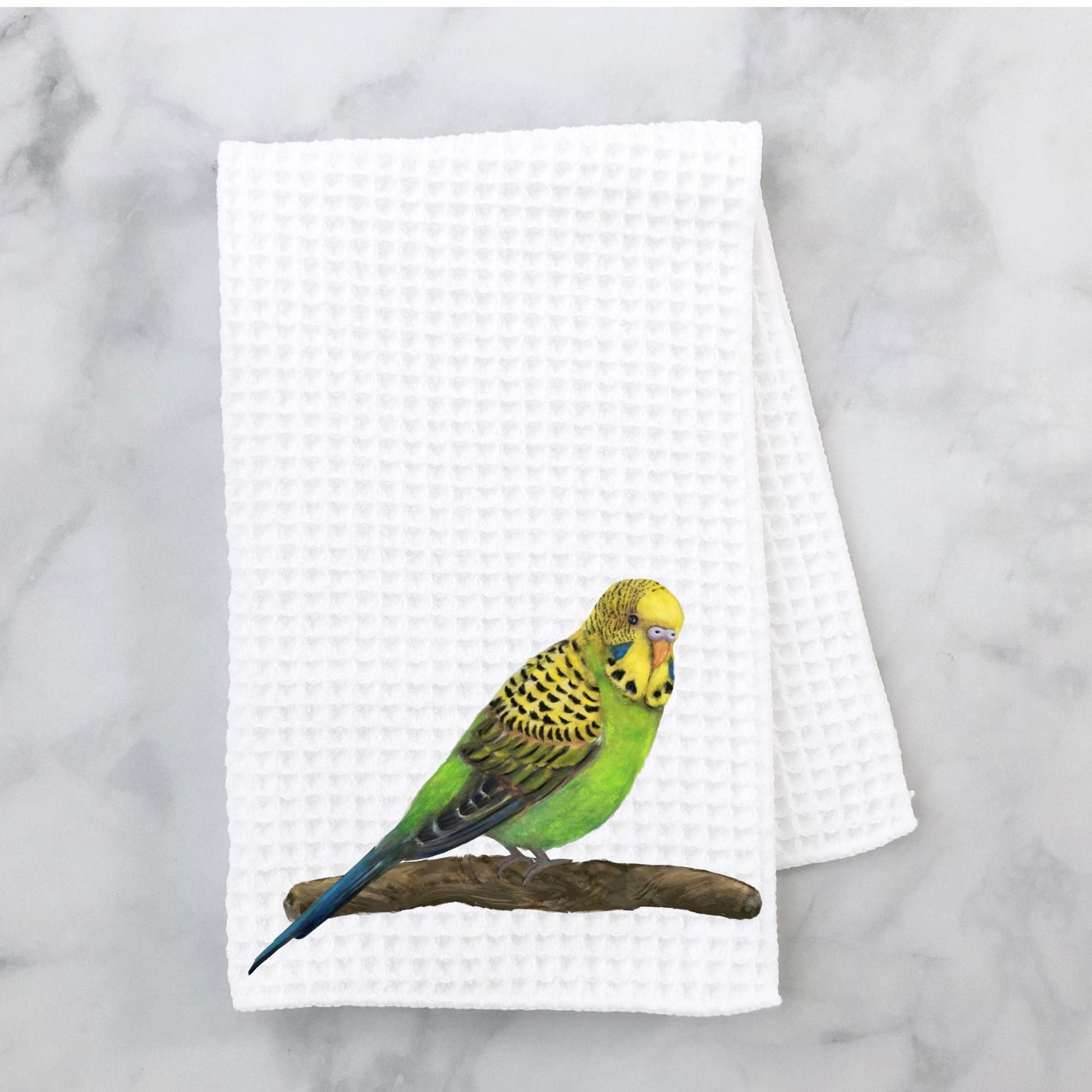 Green Budgerigar Kitchen Towel - MerikaArt