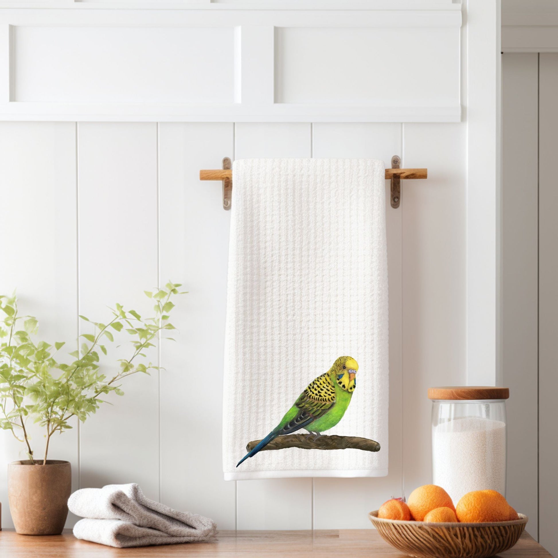 Green Budgerigar Kitchen Towel - MerikaArt