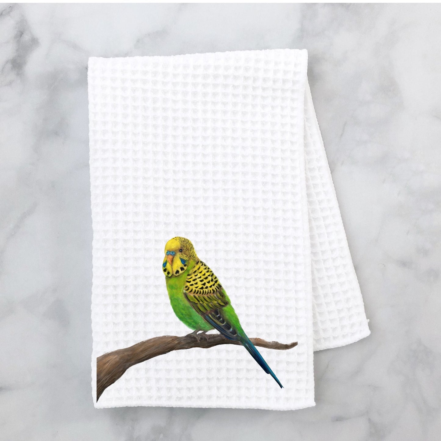 Green Budgerigar Kitchen Towel - MerikaArt