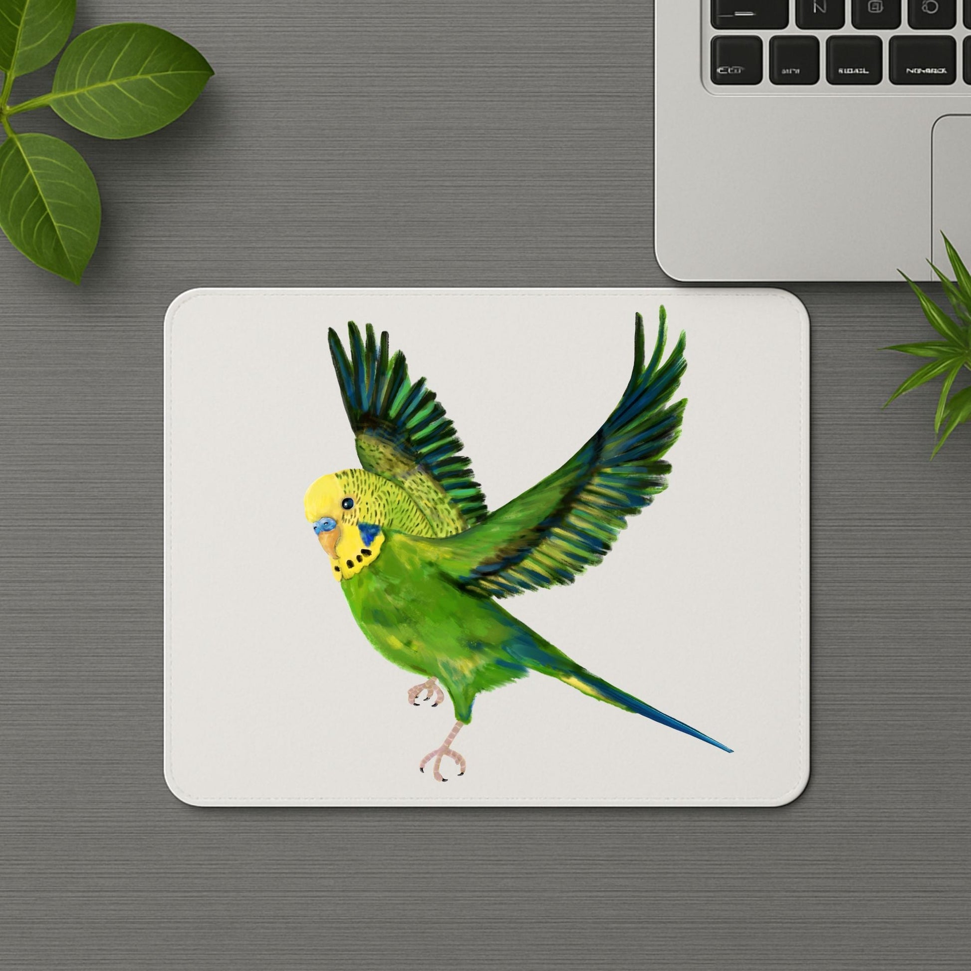 Green Budgerigar Mousepad - MerikaArt