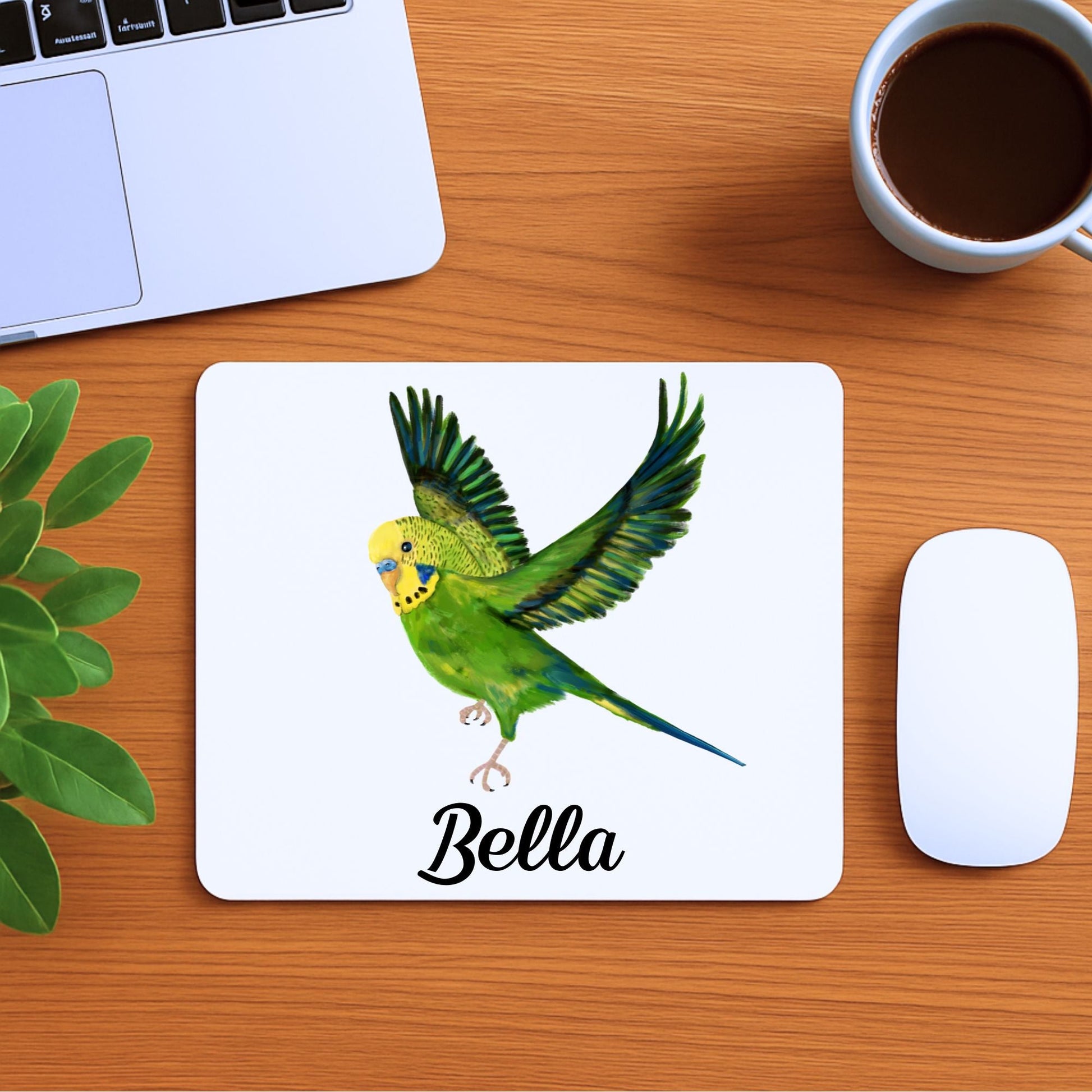 Green Budgerigar Mousepad - MerikaArt