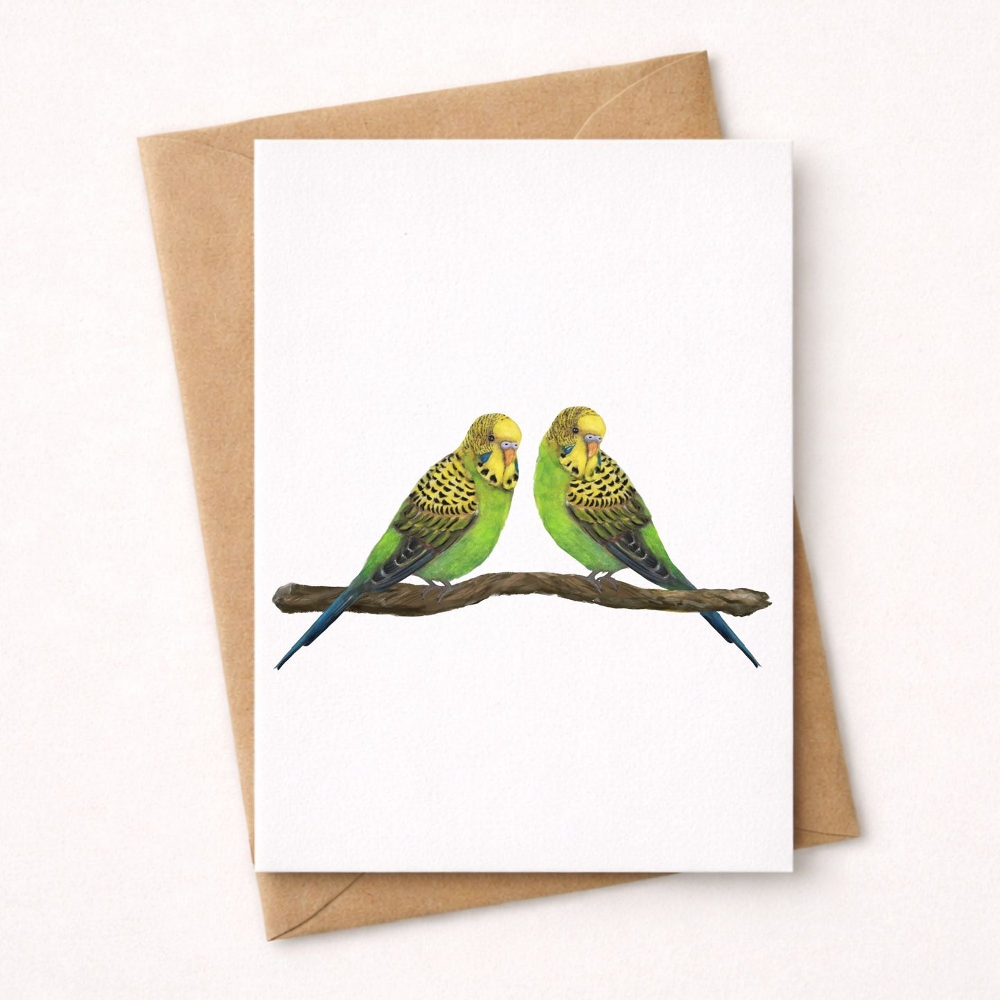 Green Budgerigar Pair Postcard - MerikaArt