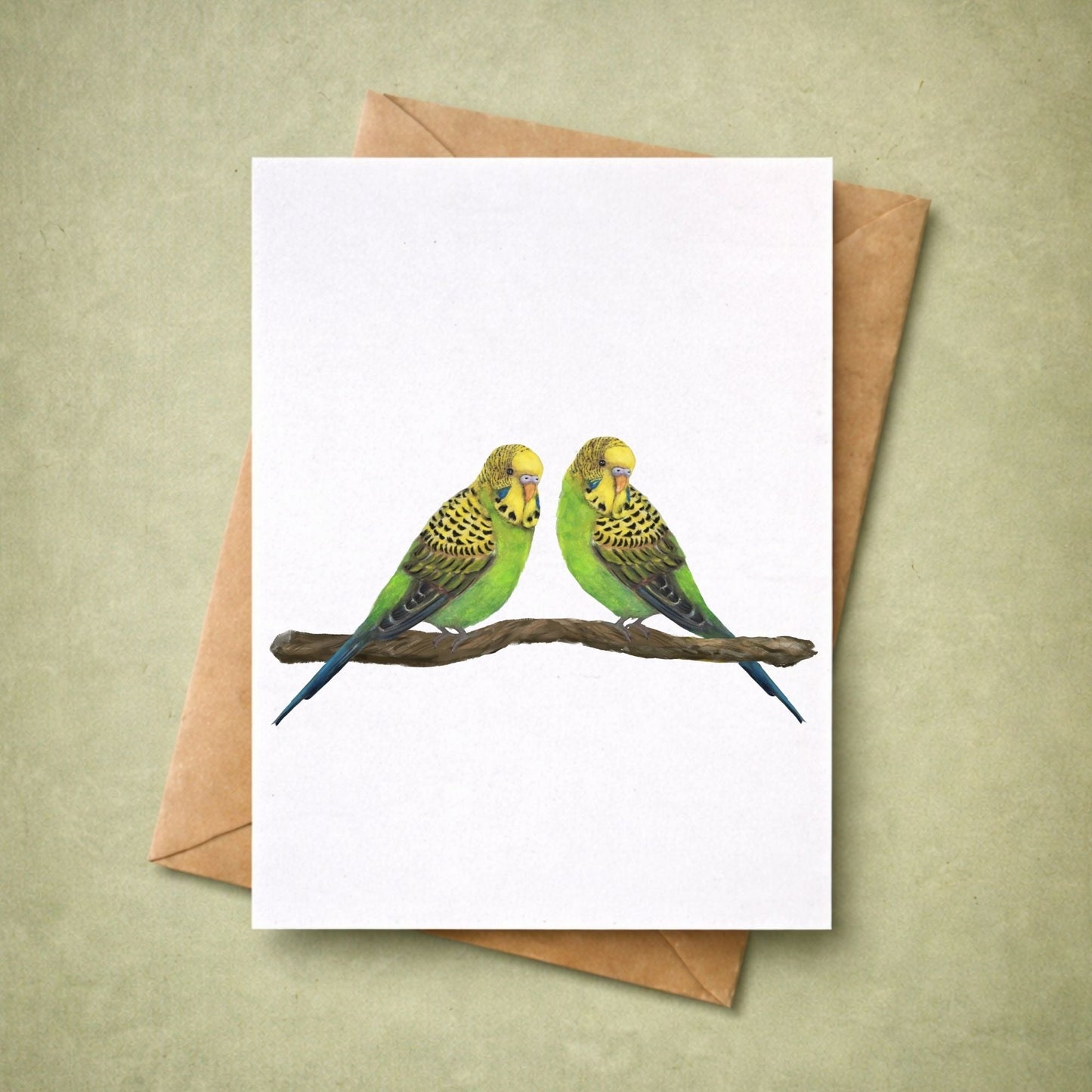 Green Budgerigar Pair Postcard - MerikaArt
