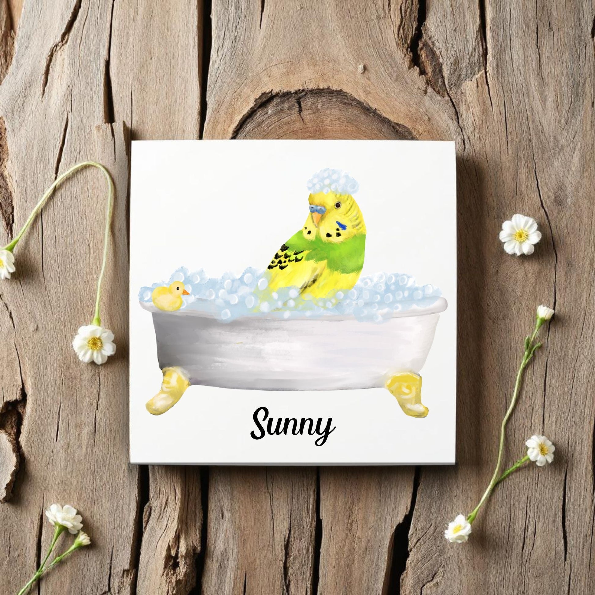 Green Budgie Bubble Bath Ceramic Tile – Whimsical Bird Lover Decor - MerikaArt