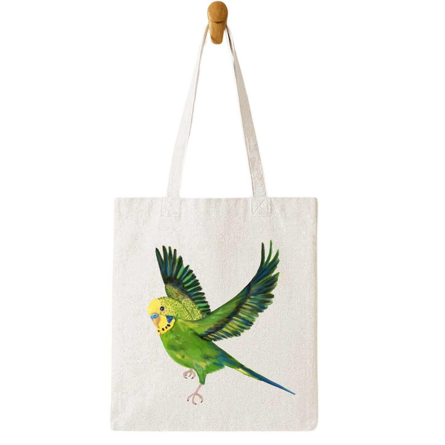 Green Budgie Canvas Tote Bag - MerikaArt