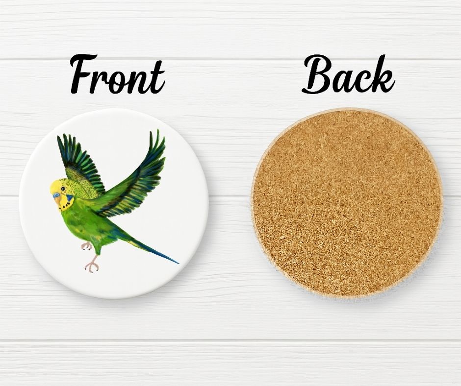 Green Budgie Ceramic Coaster - MerikaArt