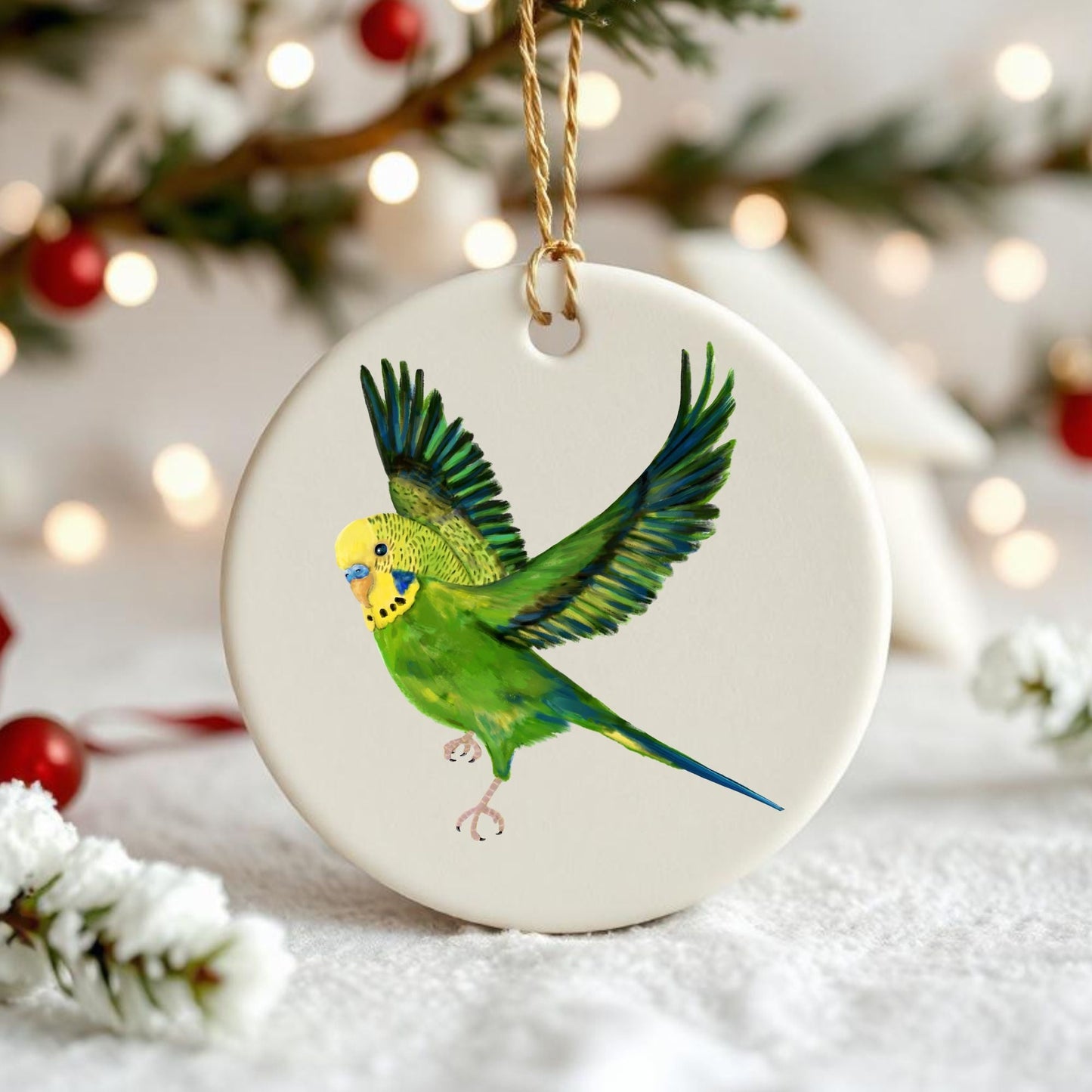 Green Budgie Ceramic Ornament - MerikaArt