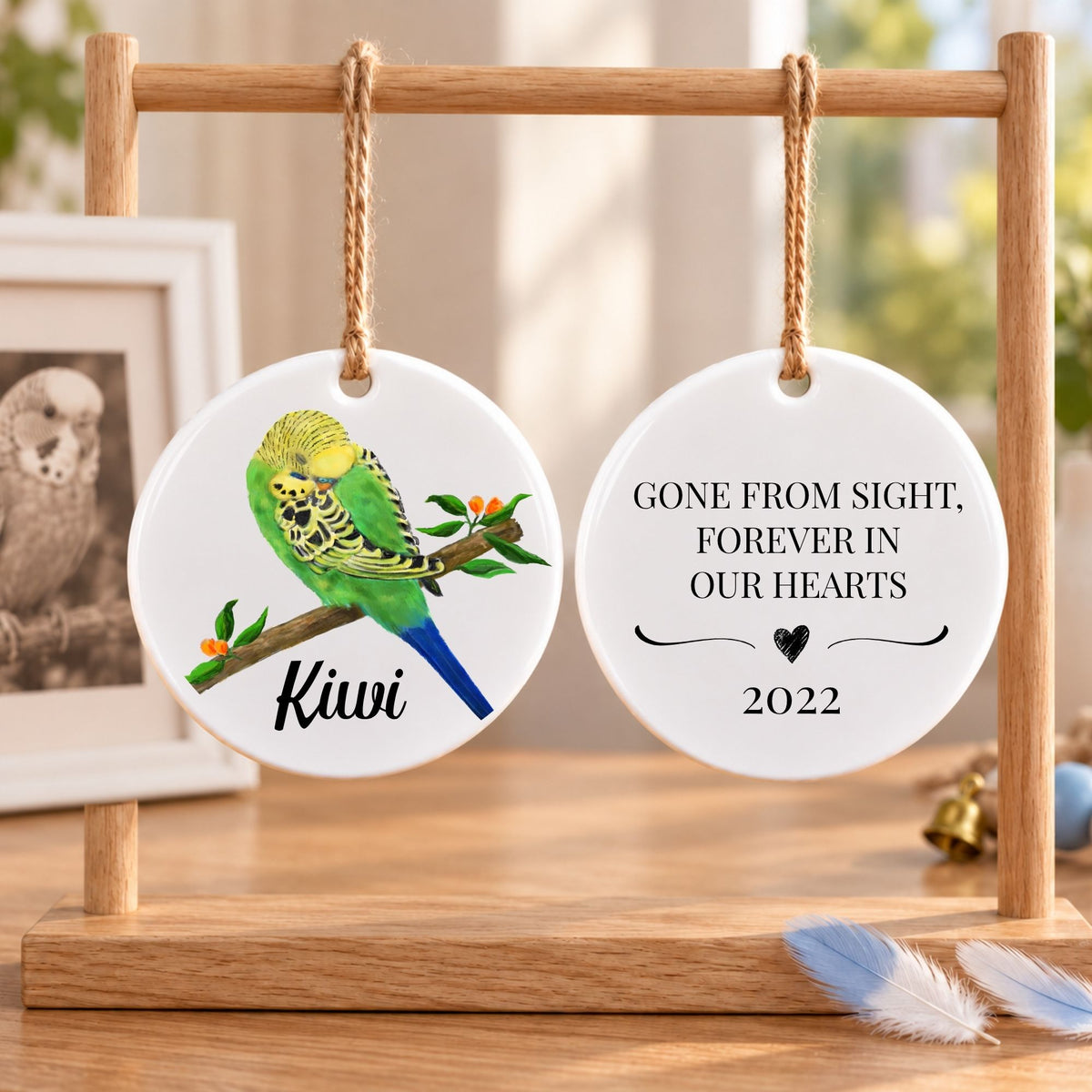 Green Budgie Ceramic Ornament - MerikaArt