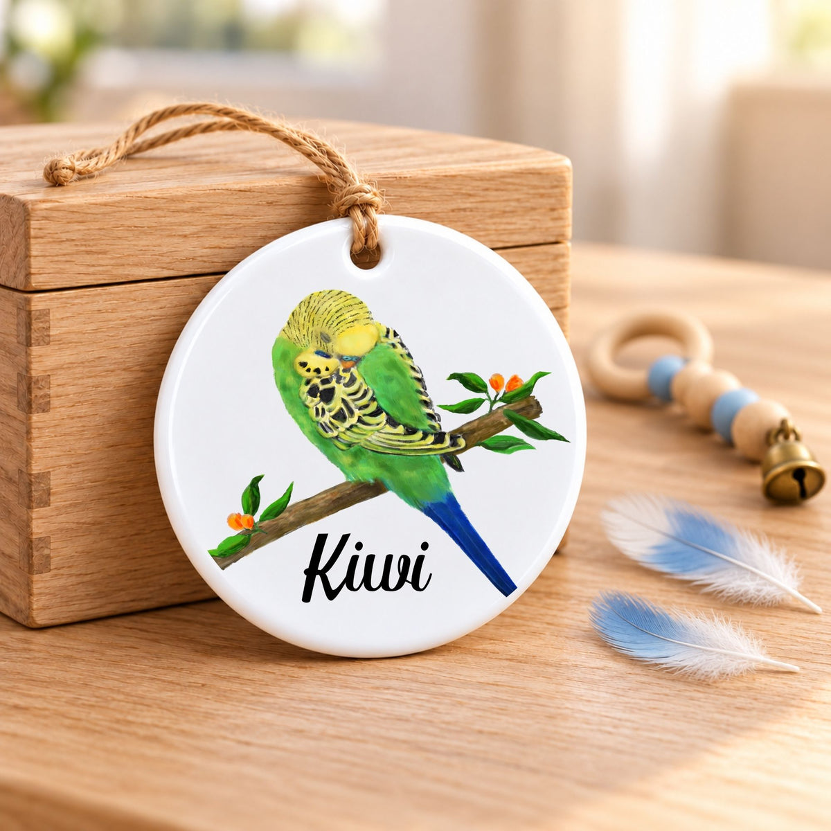 Green Budgie Ceramic Ornament - MerikaArt