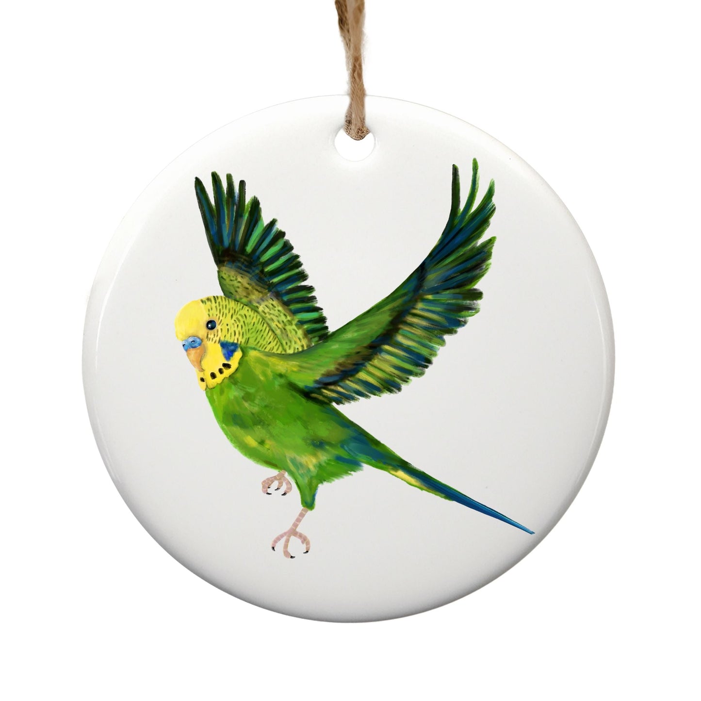 Green Budgie Ceramic Ornament - MerikaArt