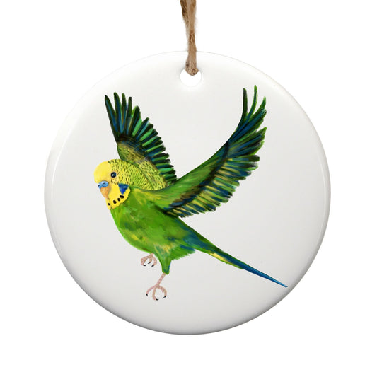 Green Budgie Ceramic Ornament - MerikaArt