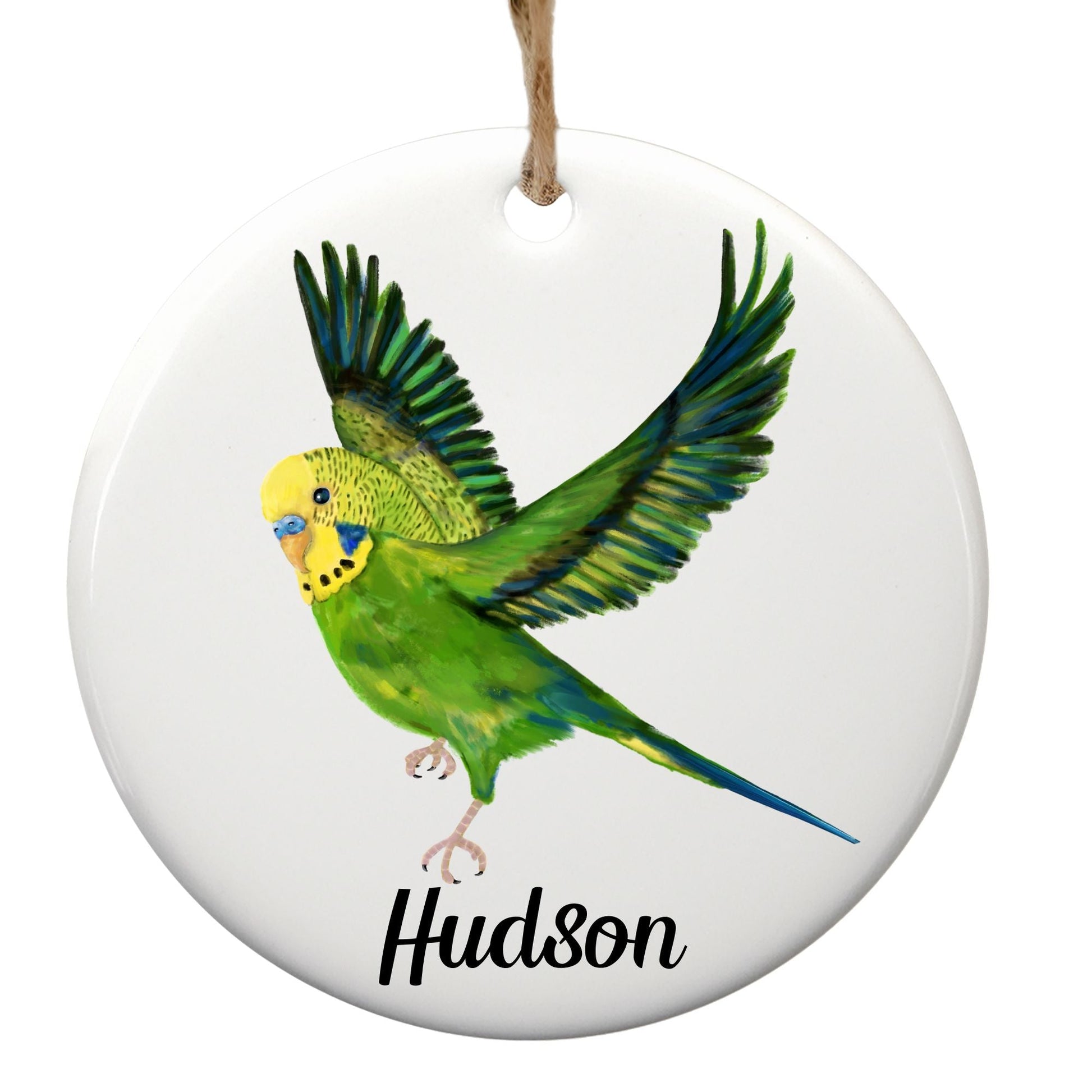 Green Budgie Ceramic Ornament - MerikaArt