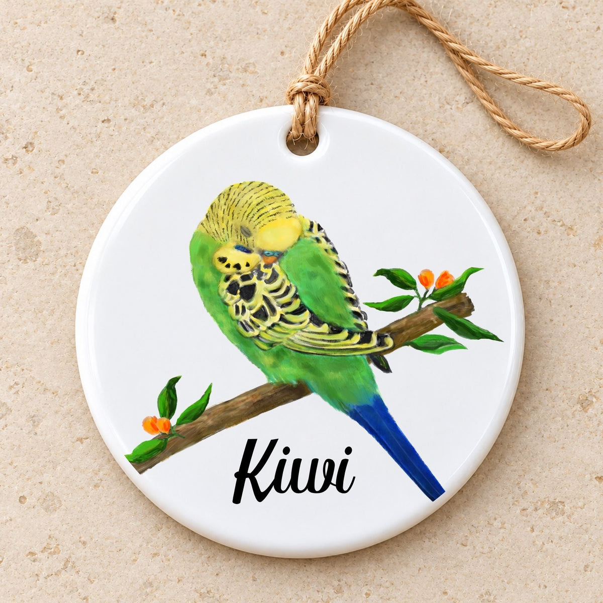 Green Budgie Ceramic Ornament - MerikaArt