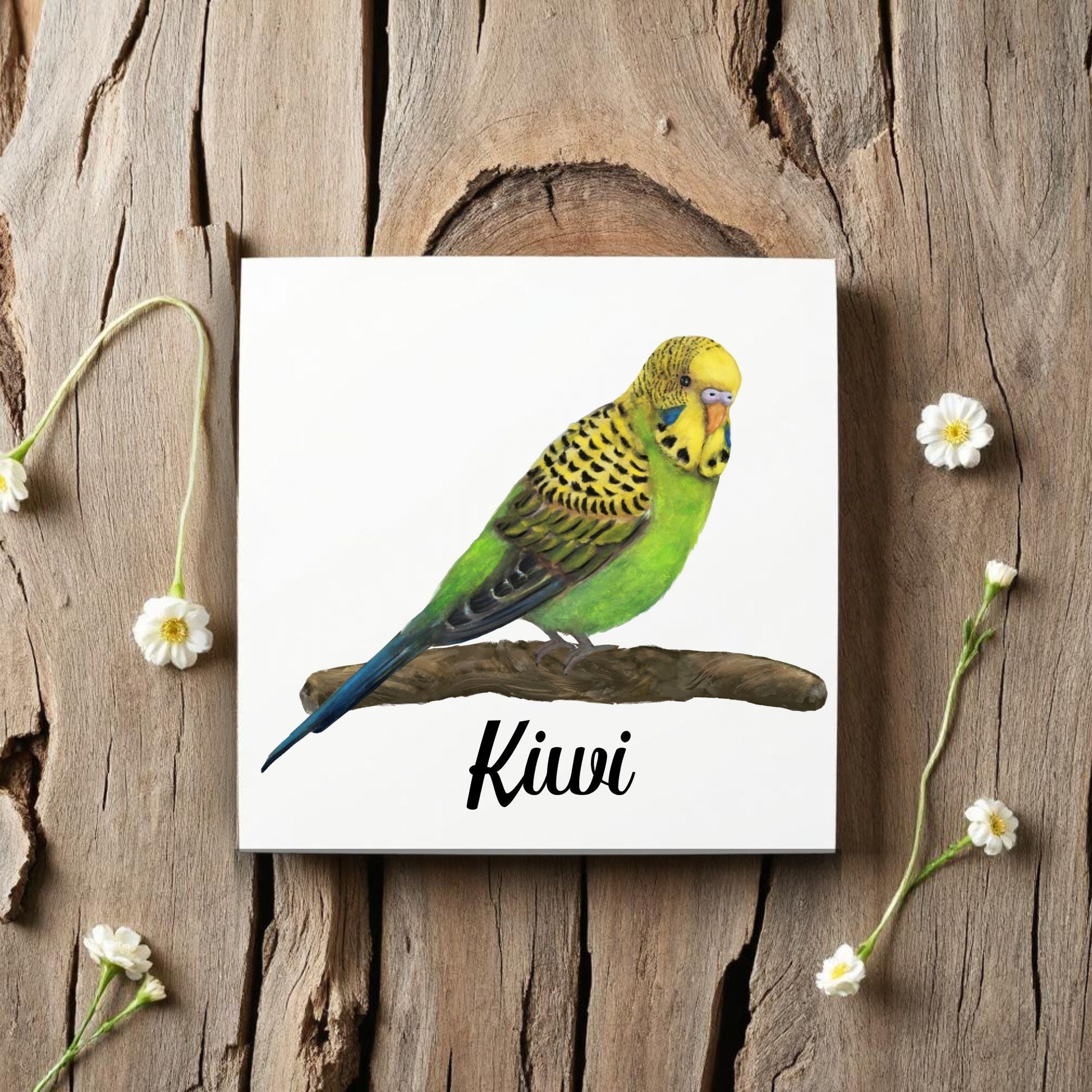 Green Budgie Ceramic Tile - MerikaArt