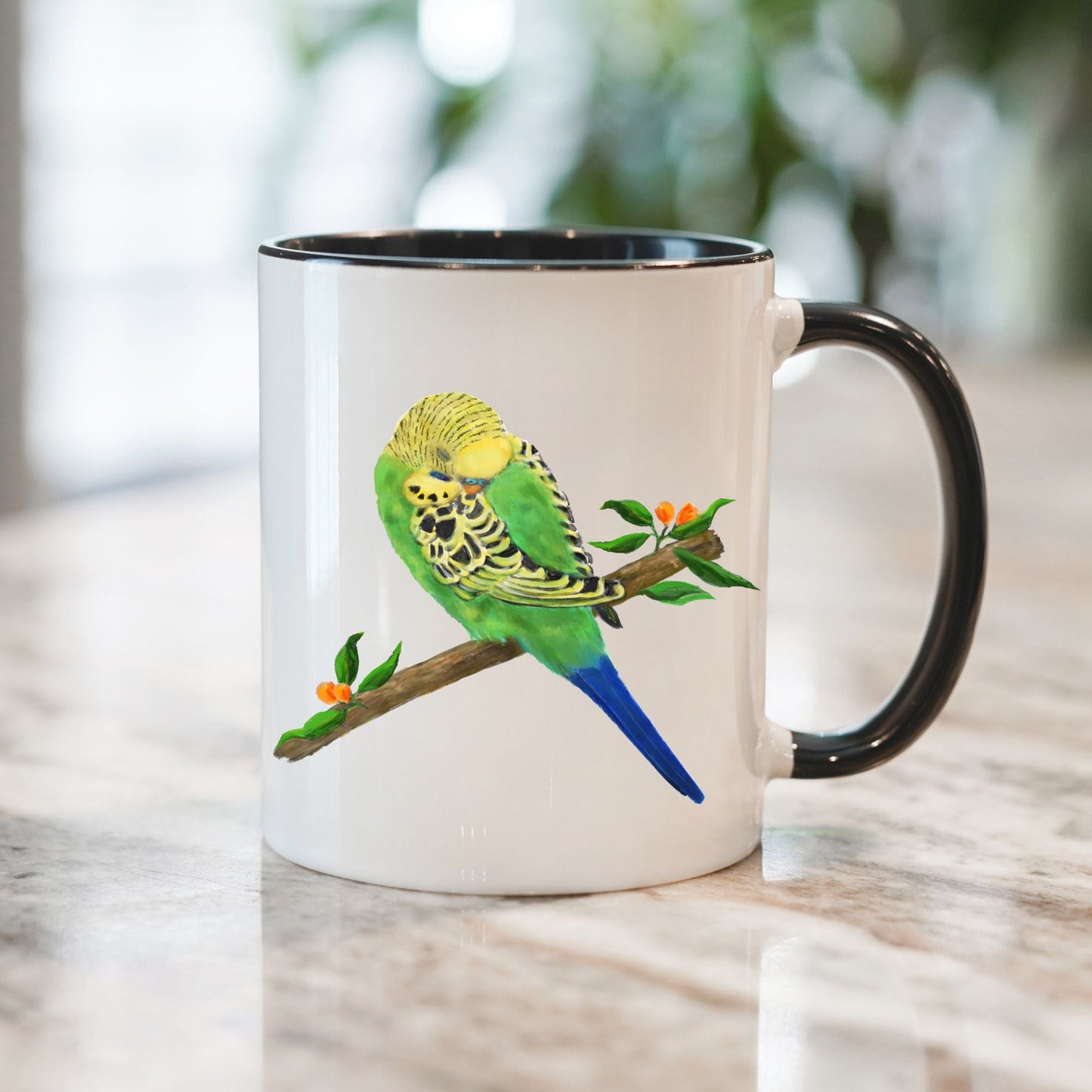 Green Budgie Mug - MerikaArt