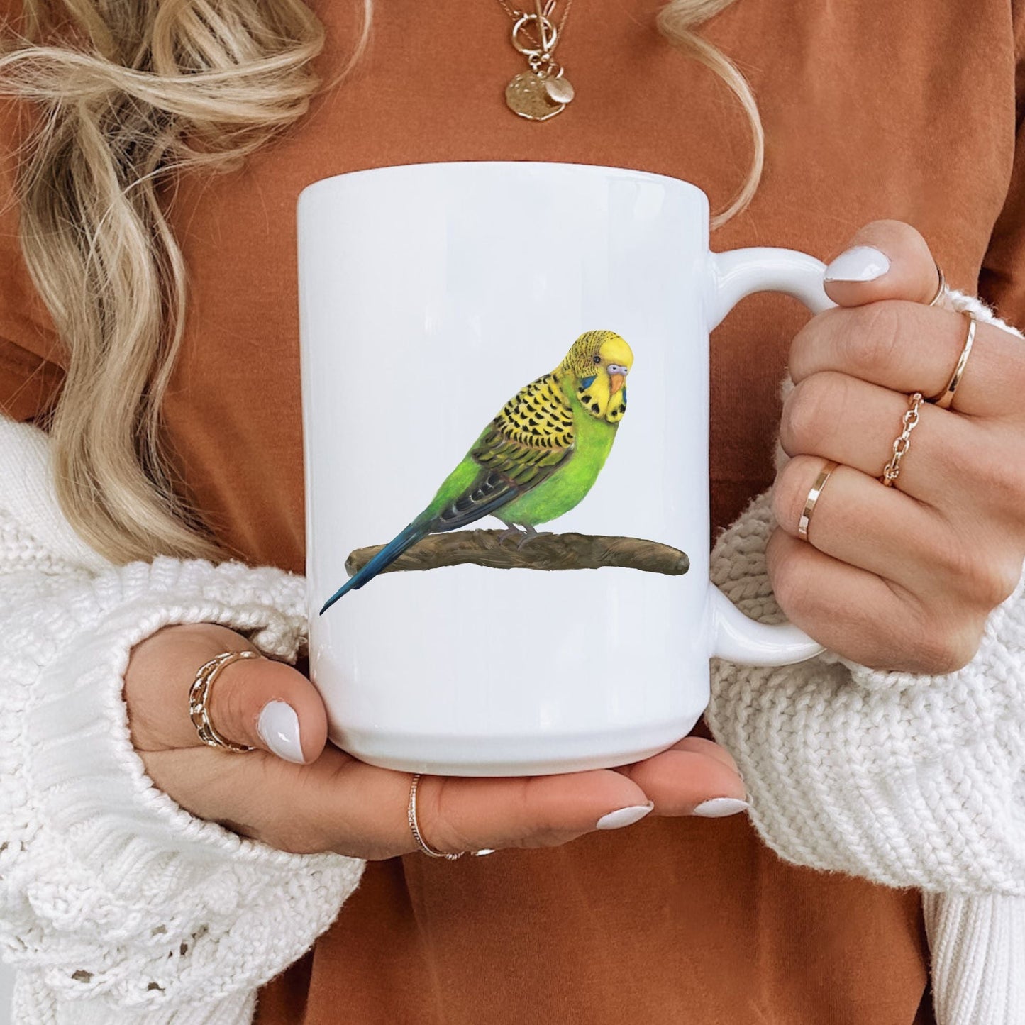 Green Budgie Mug - MerikaArt