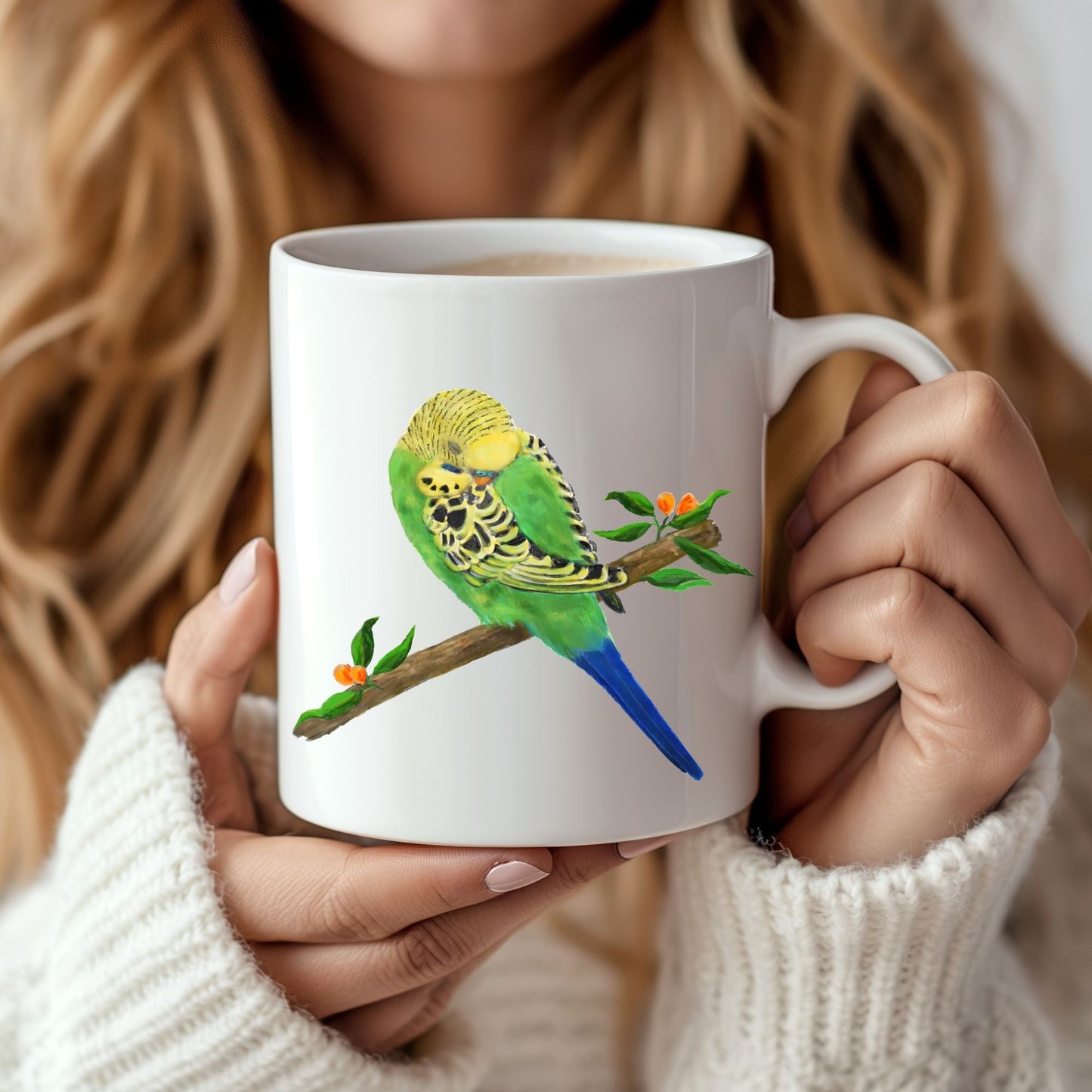 Green Budgie Mug - MerikaArt