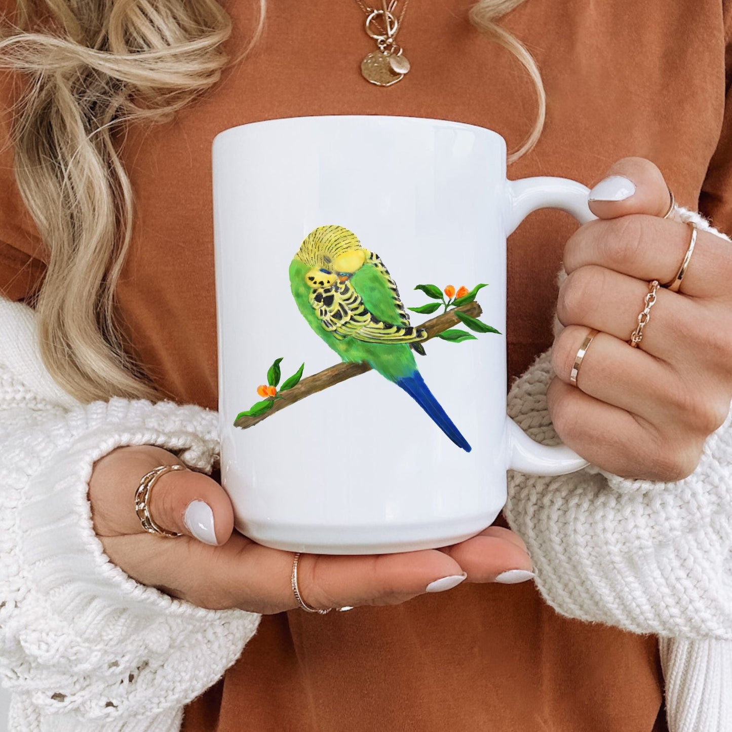 Green Budgie Mug - MerikaArt
