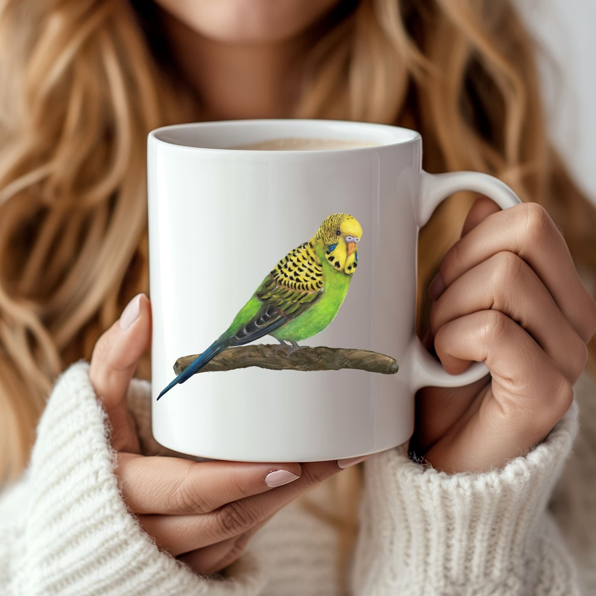 Green Budgie Mug - MerikaArt