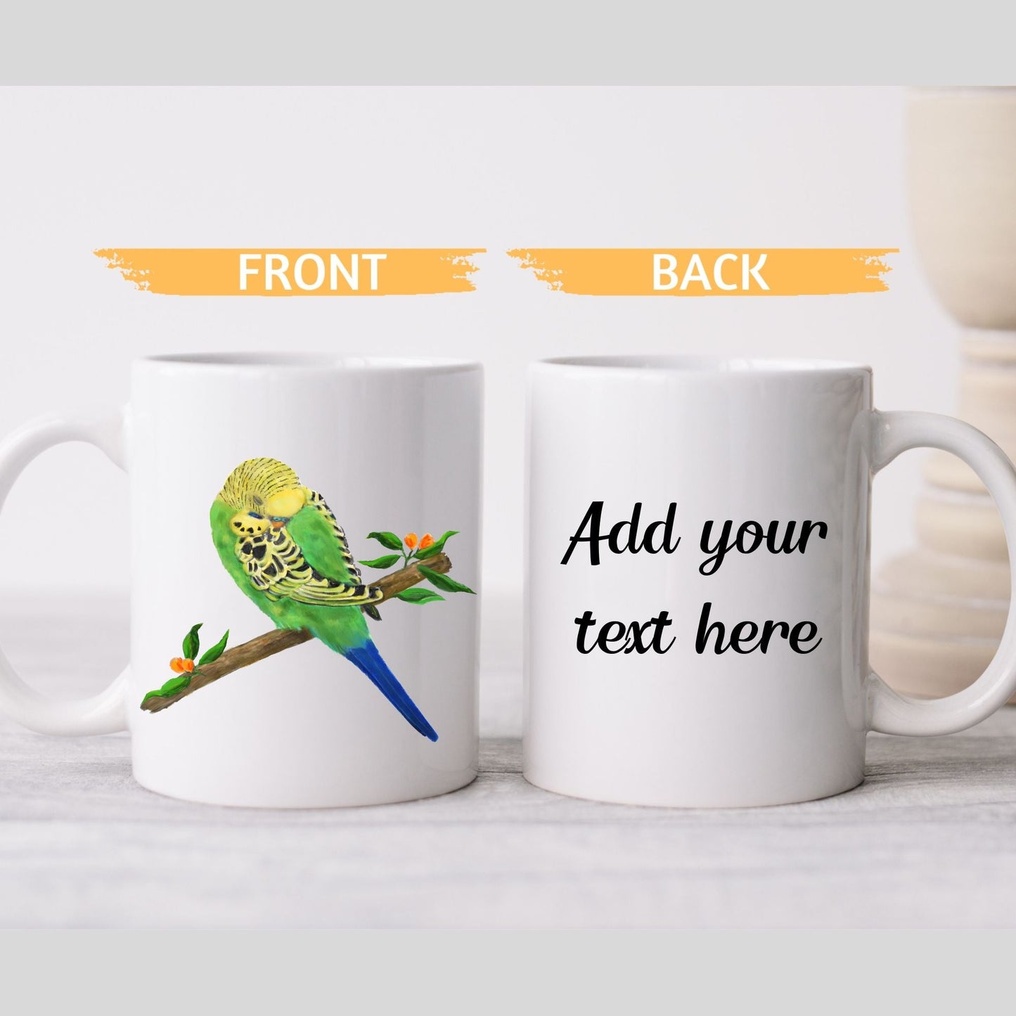 Green Budgie Mug - MerikaArt