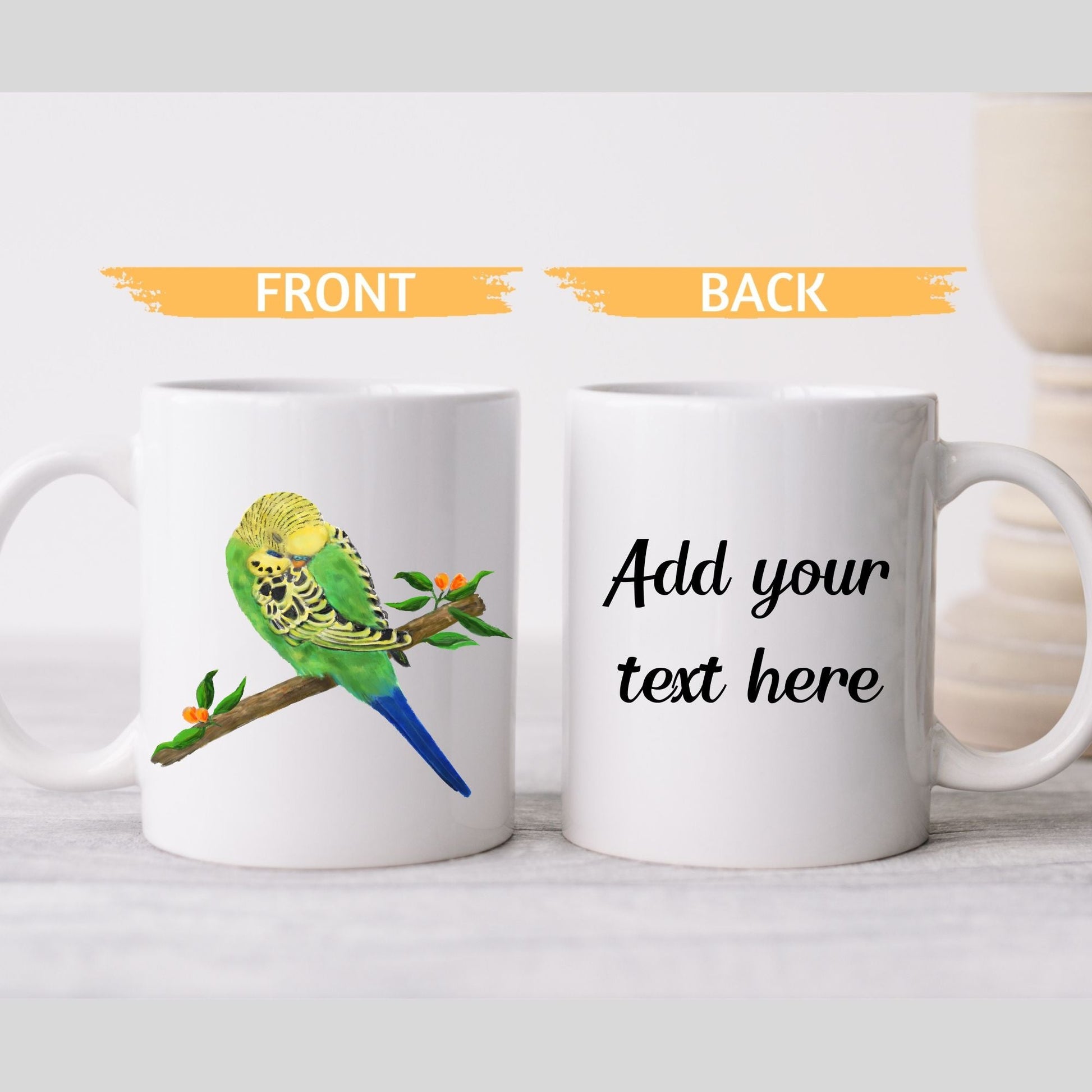 Green Budgie Mug - MerikaArt