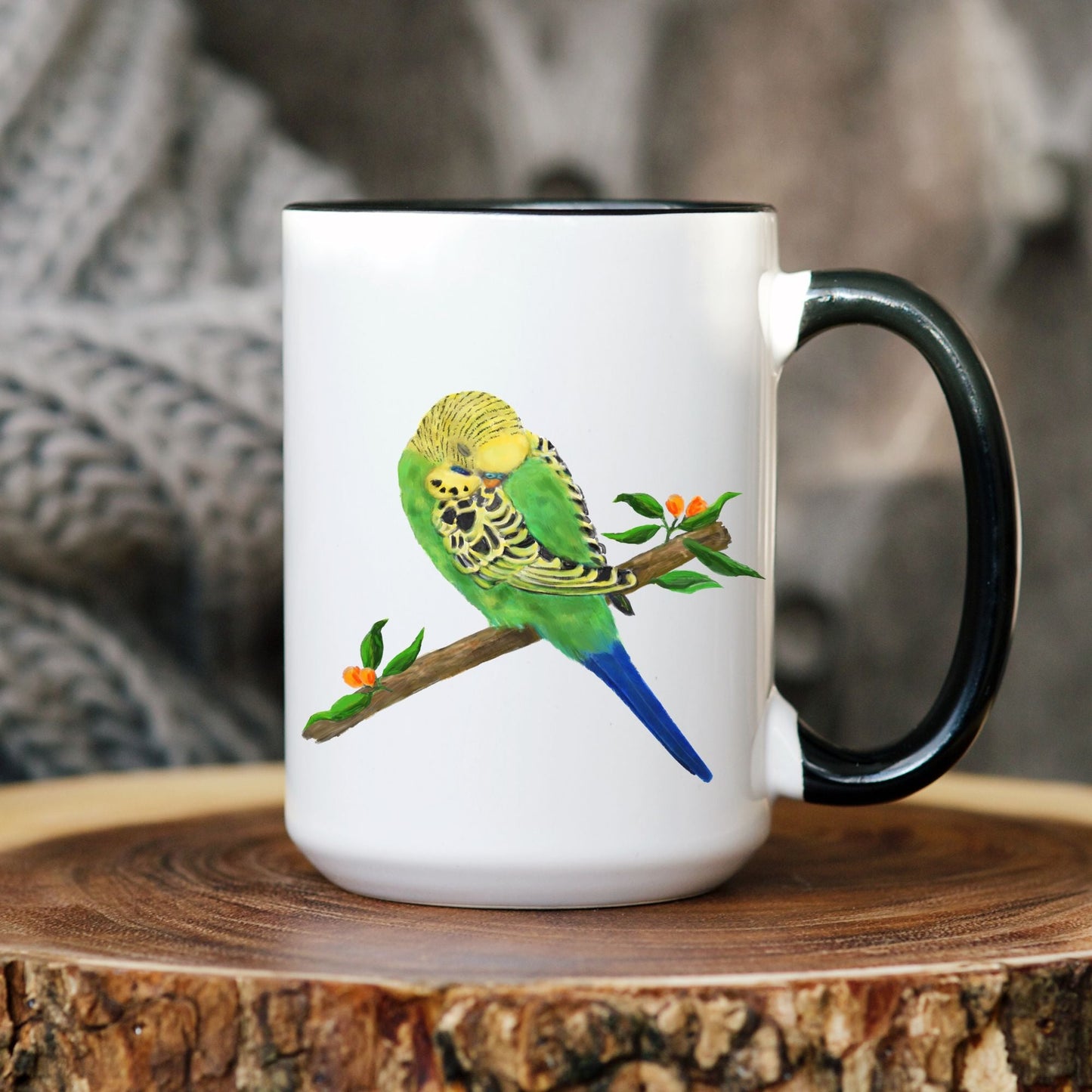 Green Budgie Mug - MerikaArt