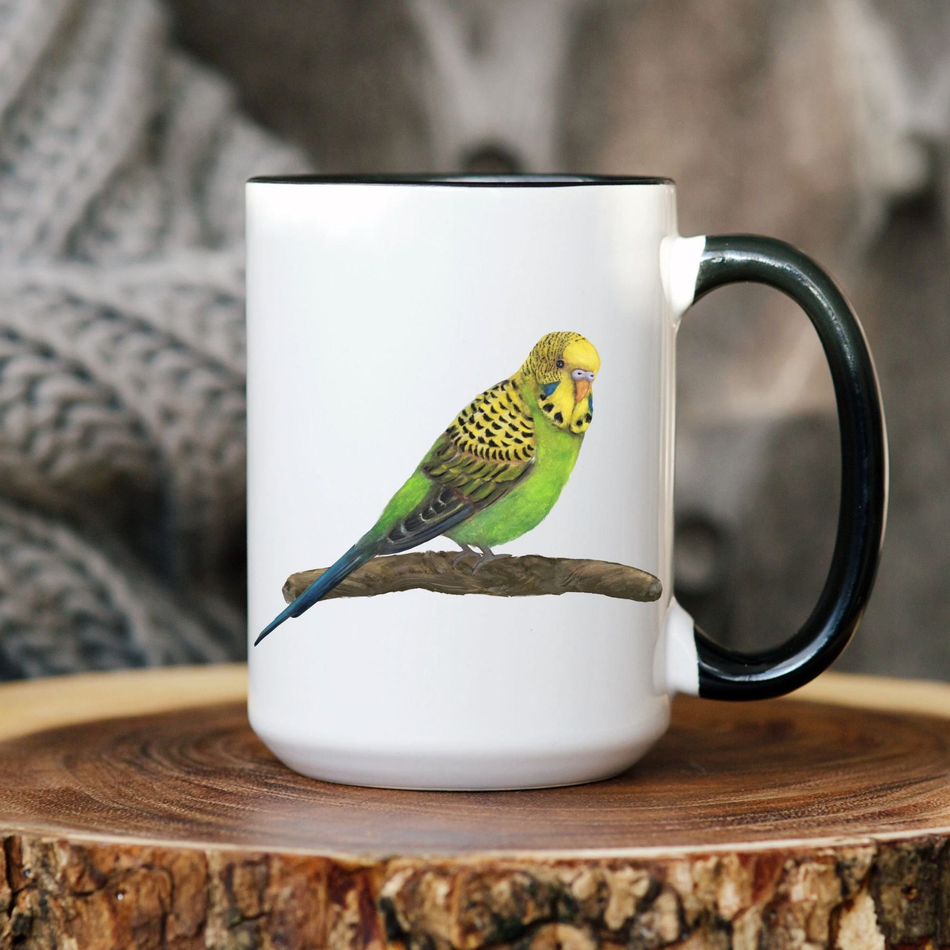 Green Budgie Mug - MerikaArt