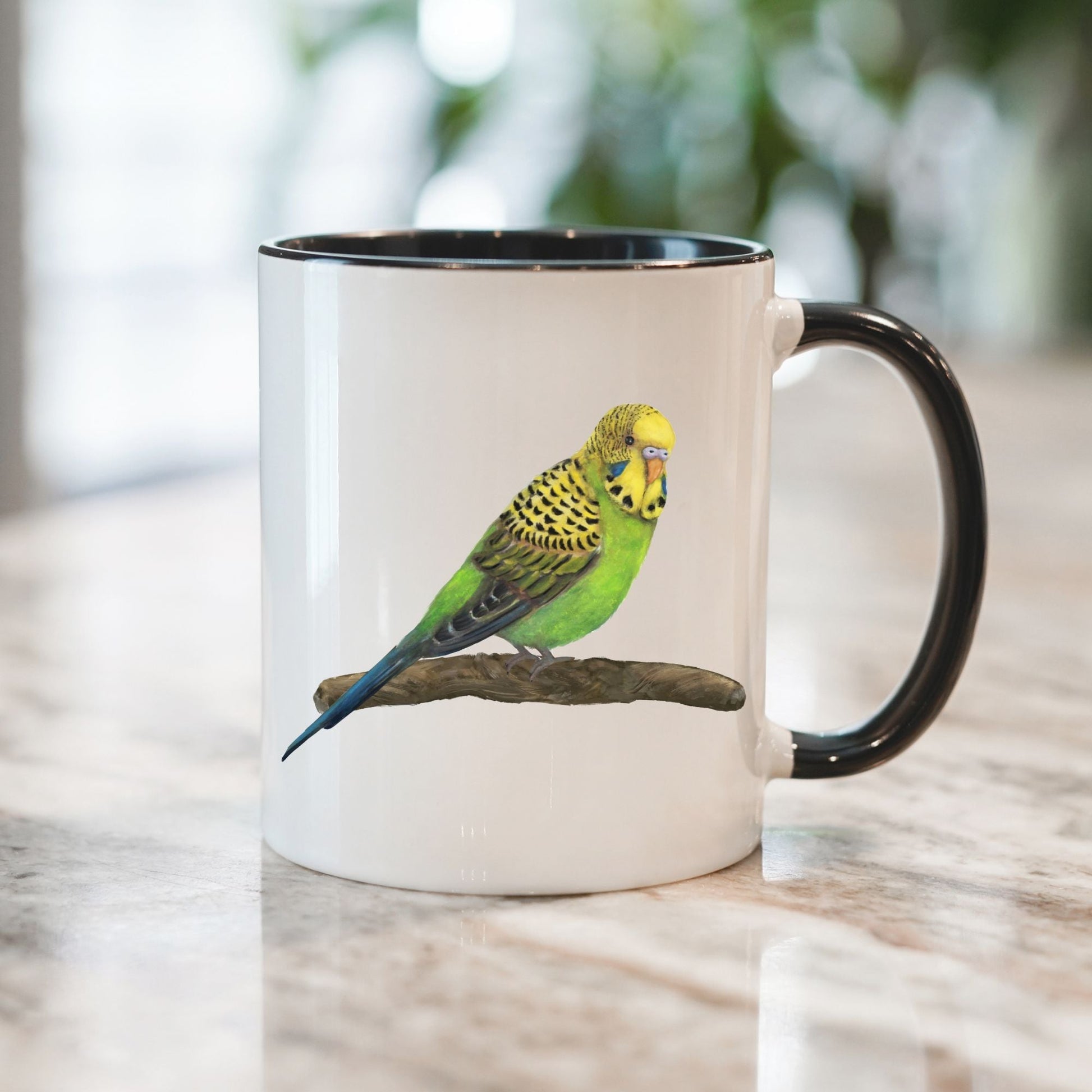 Green Budgie Mug - MerikaArt