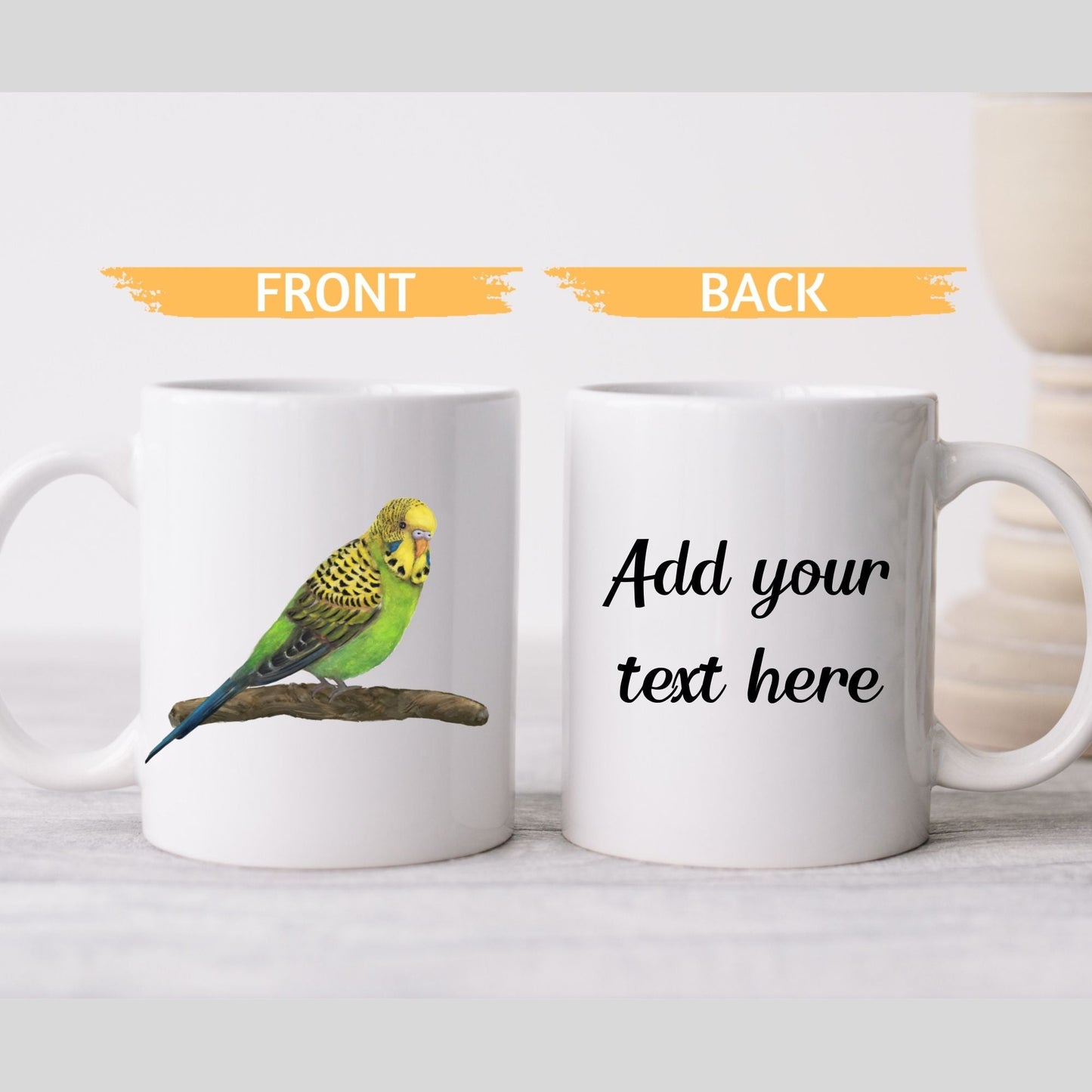 Green Budgie Mug - MerikaArt