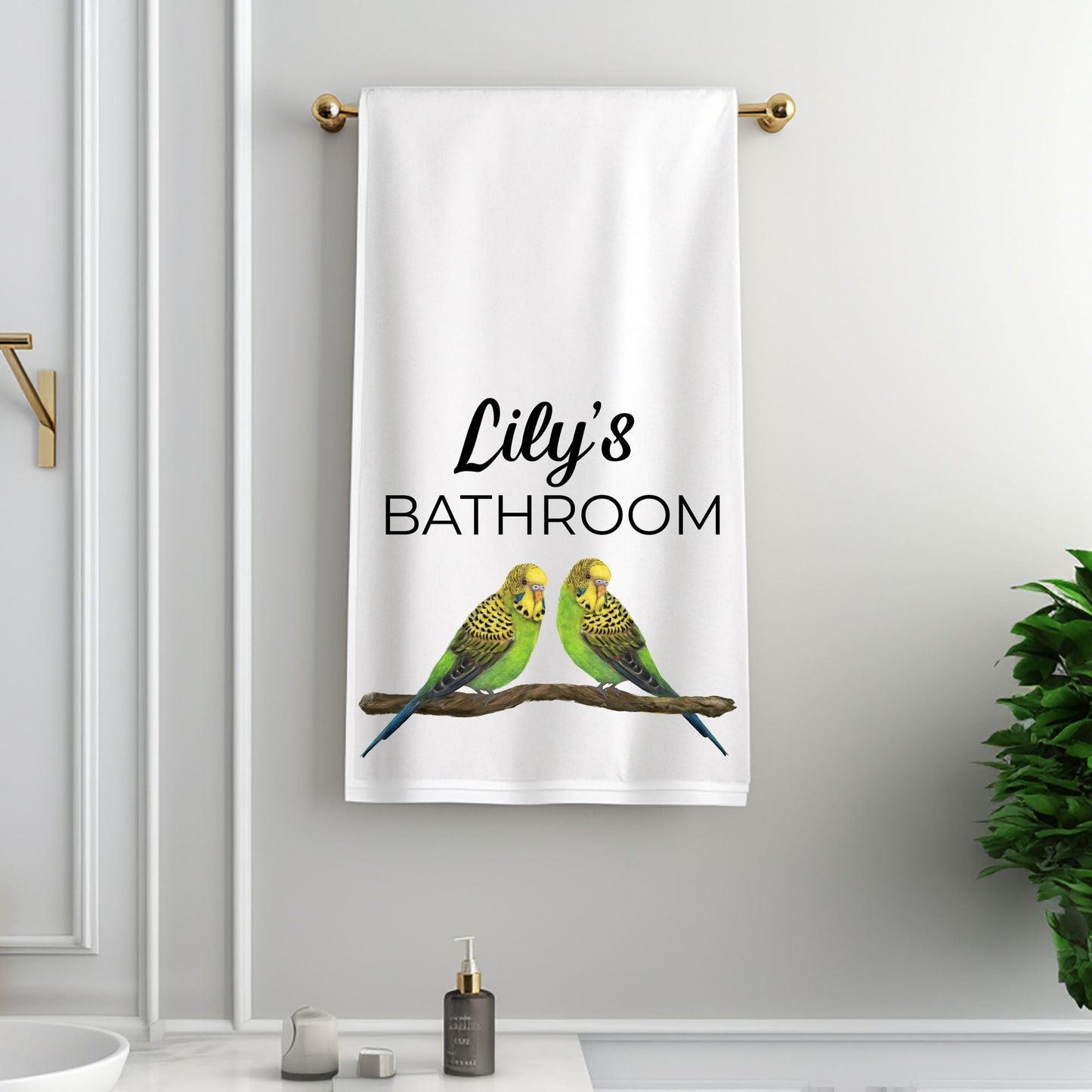 Green Budgie Pair Bathroom Towel - MerikaArt