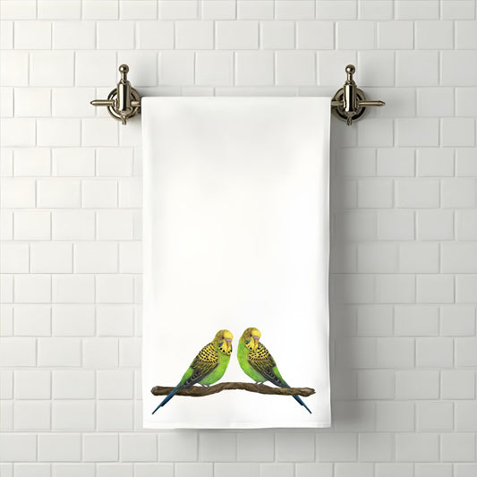 Green Budgie Pair Bathroom Towel - MerikaArt