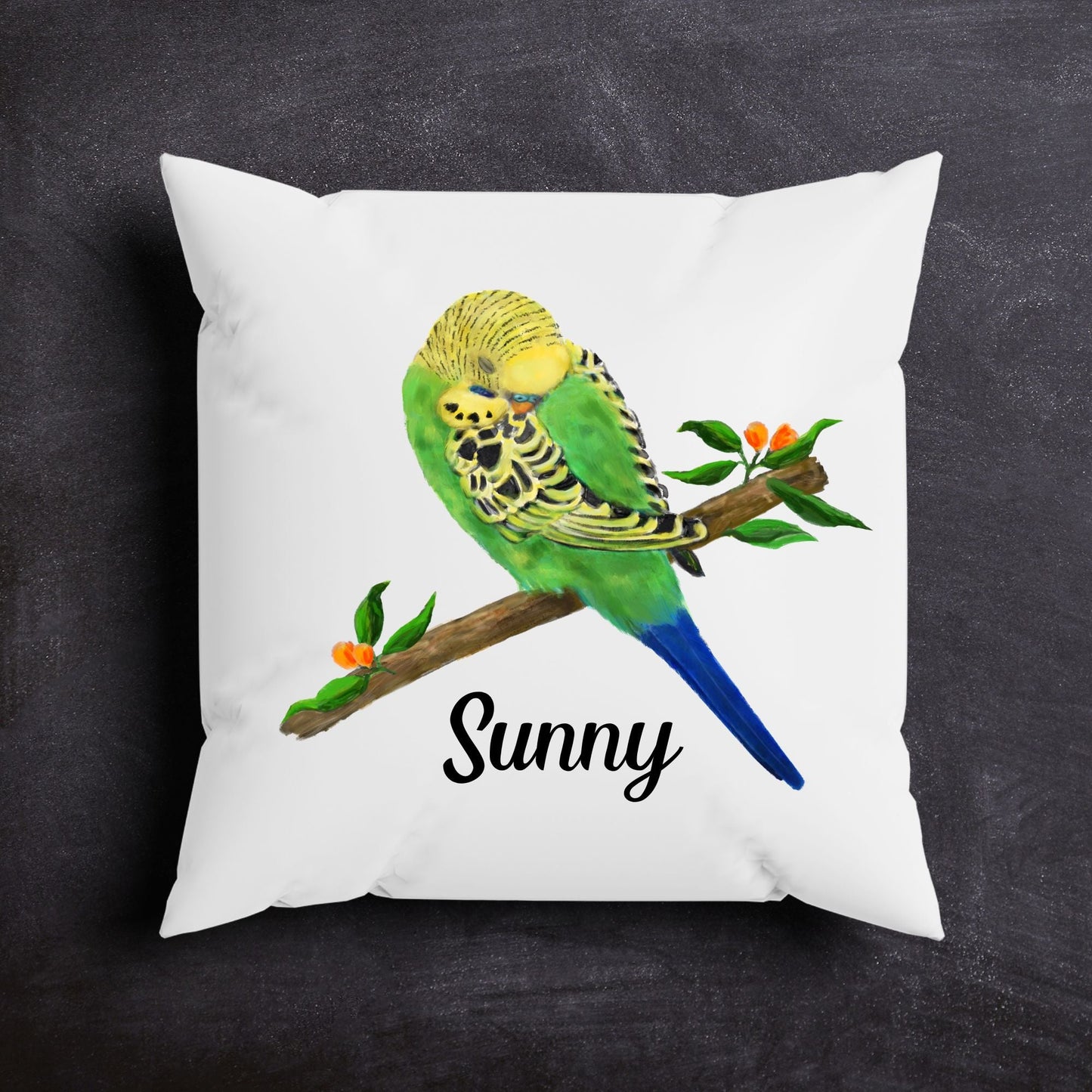 Green Budgie Pillow - MerikaArt