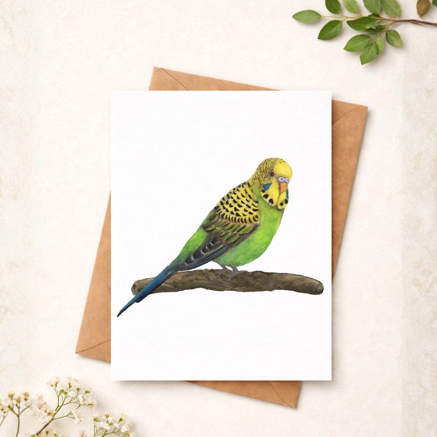 Green Budgie Postcard - MerikaArt
