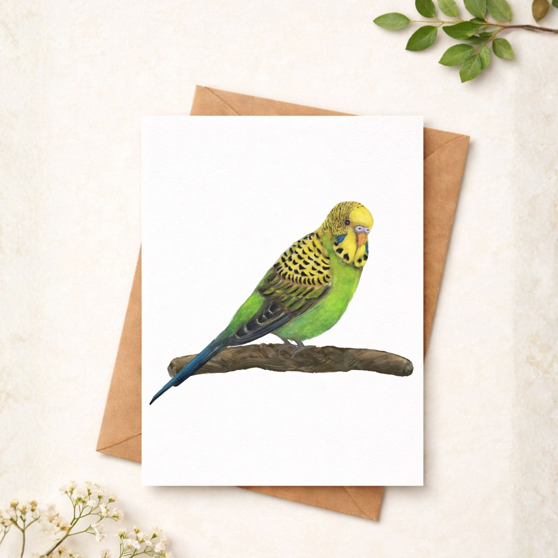 Green Budgie Postcard - MerikaArt