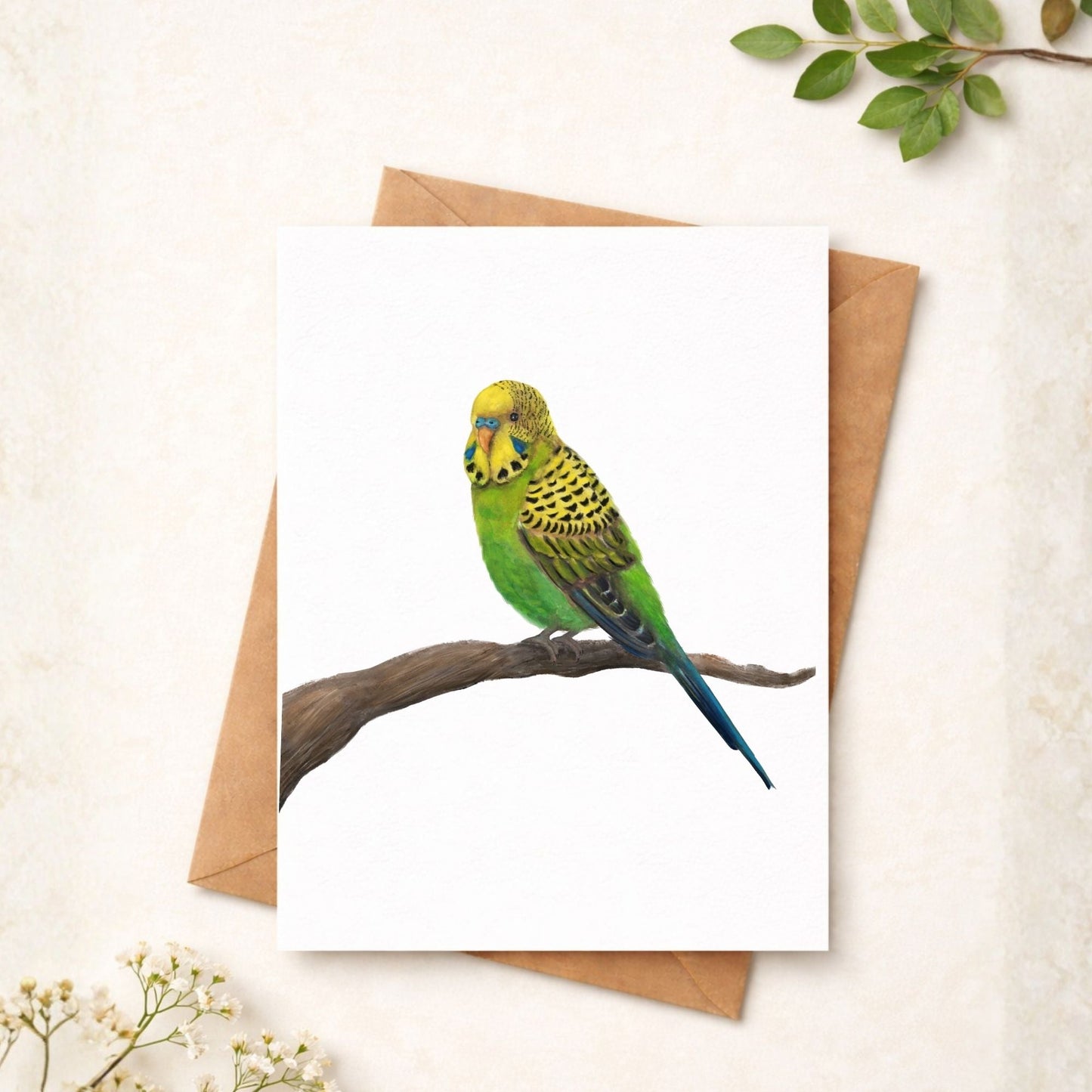 Green Budgie Postcard - MerikaArt