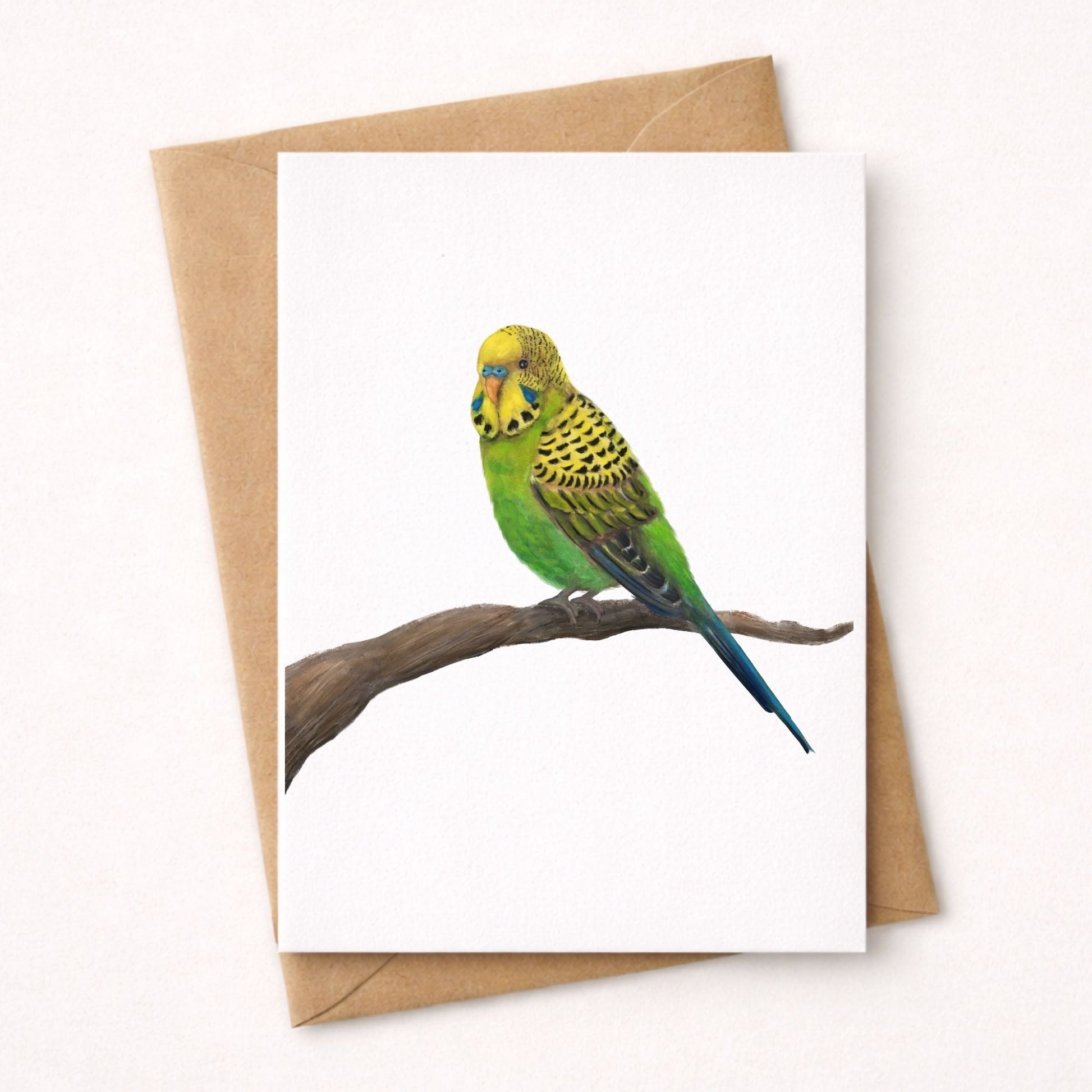 Green Budgie Postcard - MerikaArt