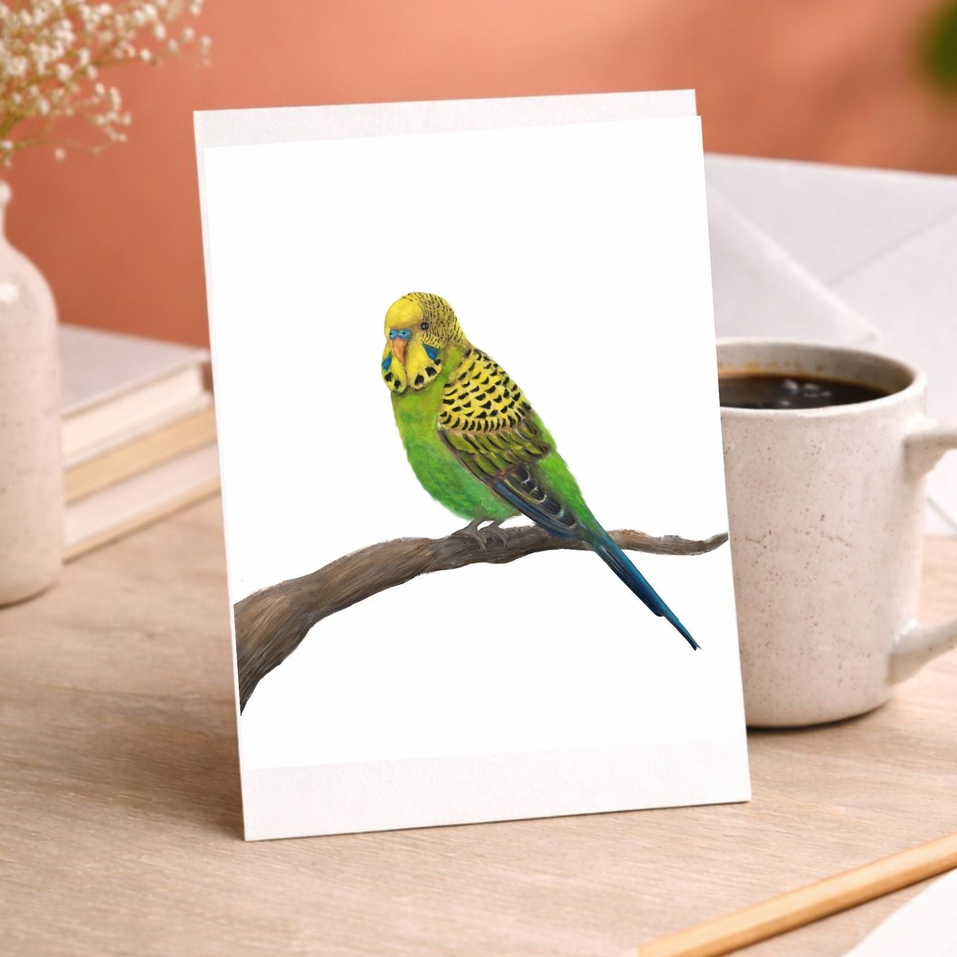 Green Budgie Postcard - MerikaArt