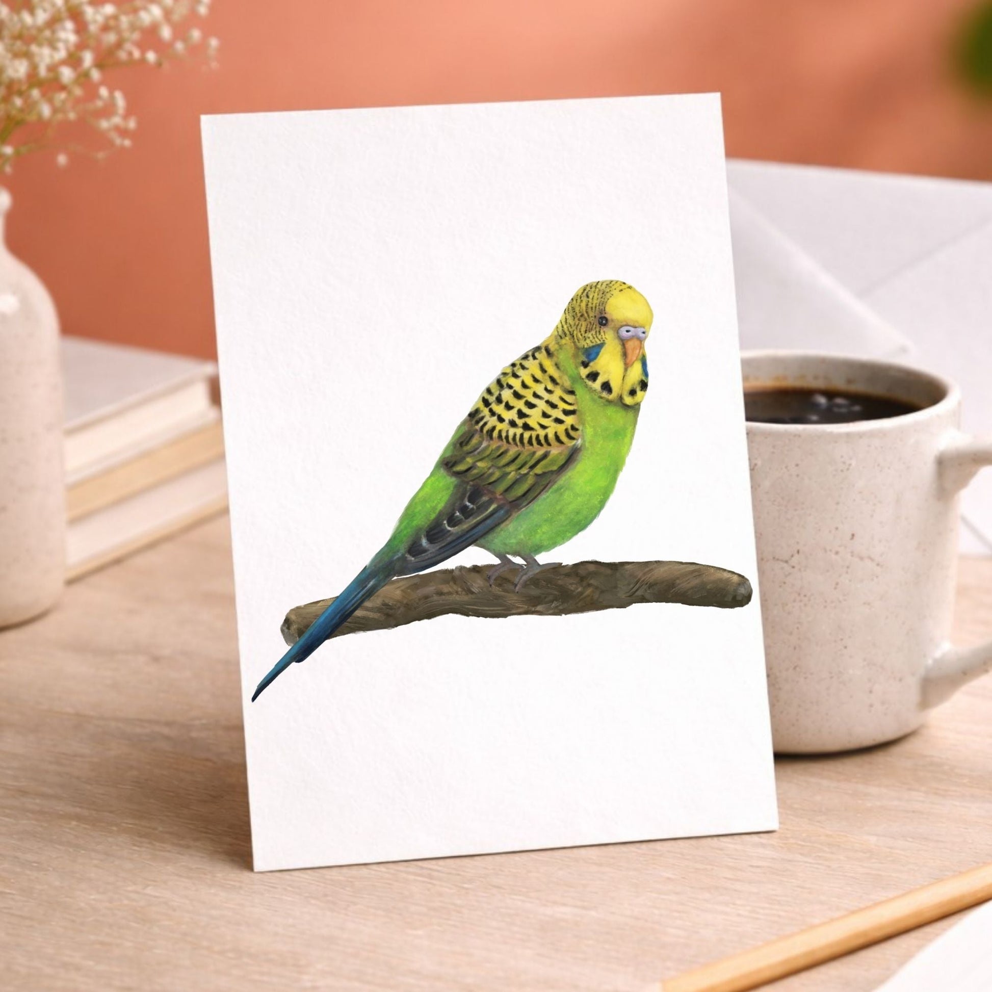 Green Budgie Postcard - MerikaArt