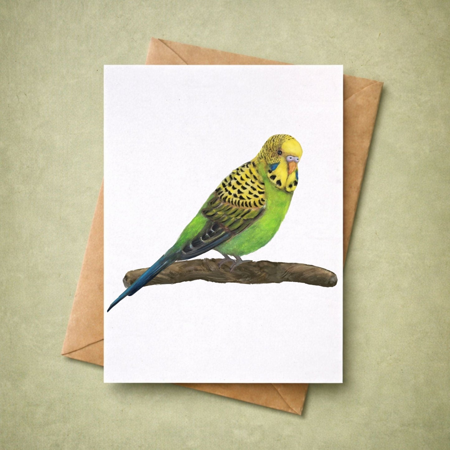 Green Budgie Postcard - MerikaArt