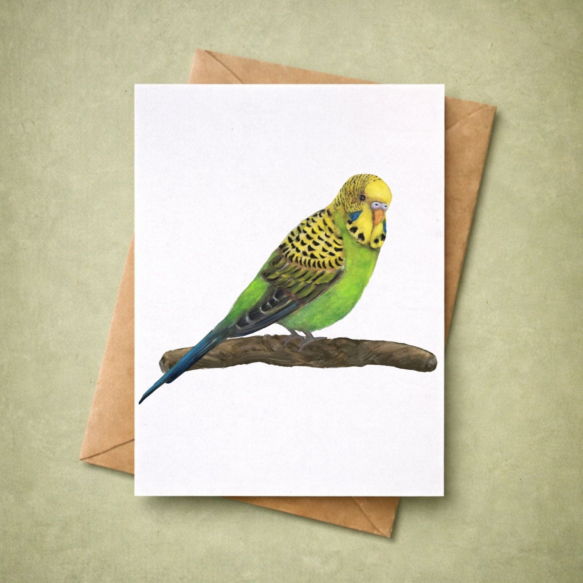 Green Budgie Postcard - MerikaArt