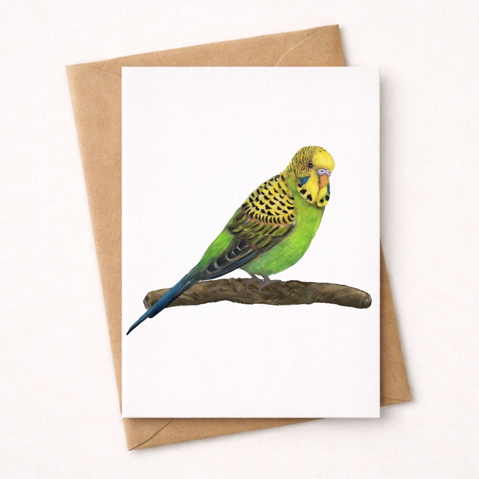 Green Budgie Postcard - MerikaArt
