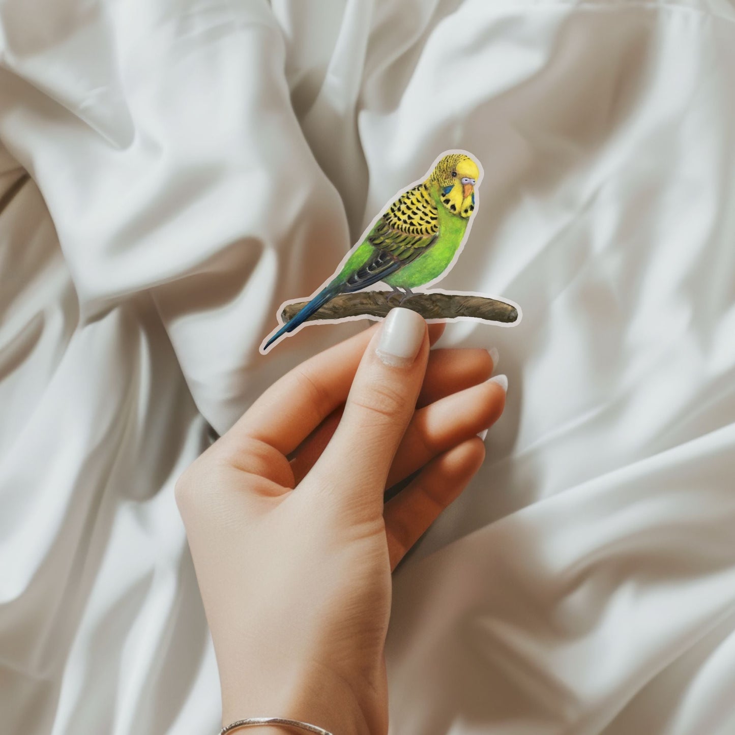 Green Budgie Vinyl Sticker - MerikaArt