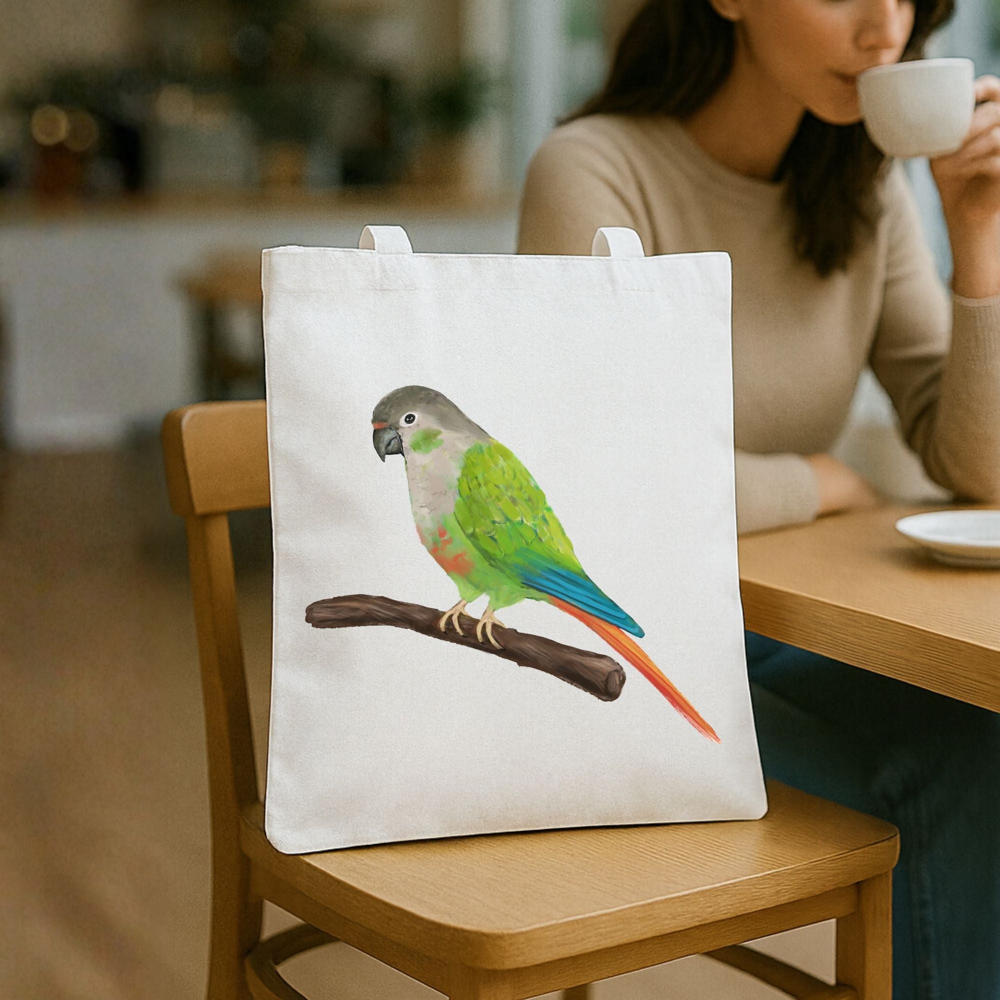 Green Cheek Conure Canvas Tote Bag - MerikaArt
