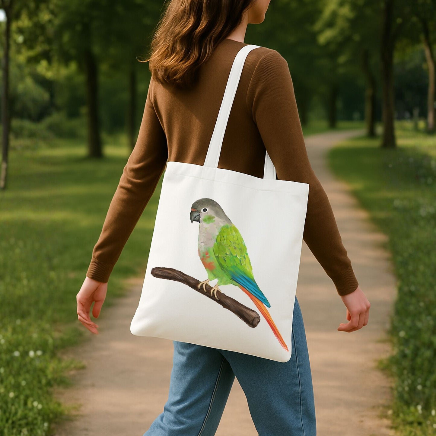 Green Cheek Conure Canvas Tote Bag - MerikaArt