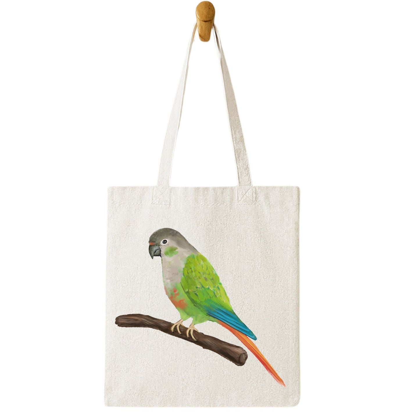Green Cheek Conure Canvas Tote Bag - MerikaArt