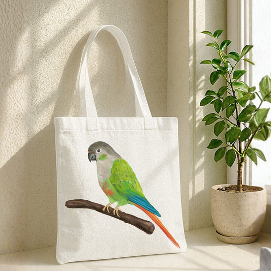 Green Cheek Conure Canvas Tote Bag - MerikaArt