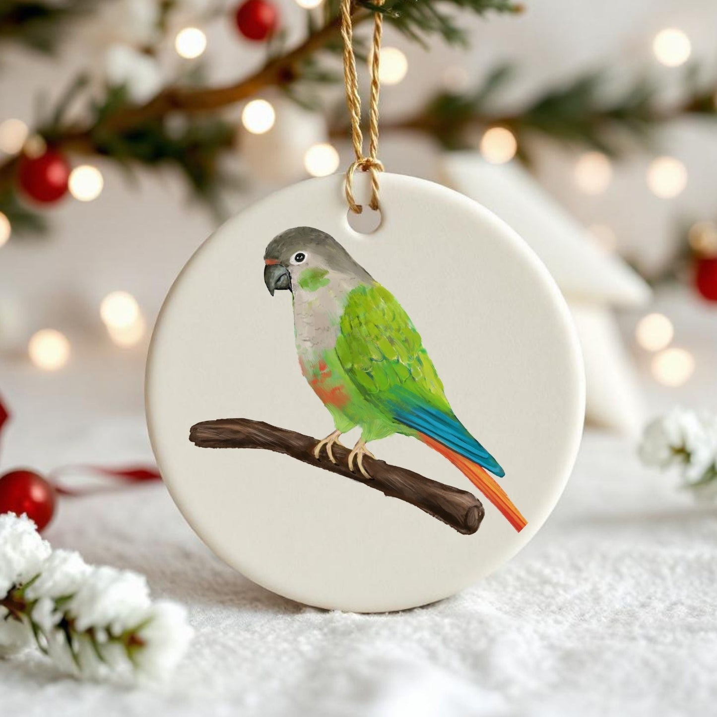 Green Cheek Conure Ceramic Ornament - MerikaArt