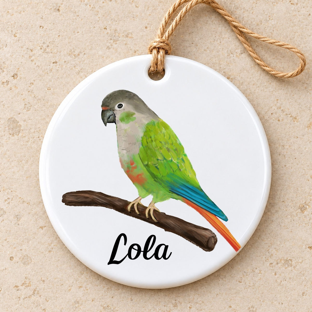 Green Cheek Conure Ceramic Ornament - MerikaArt