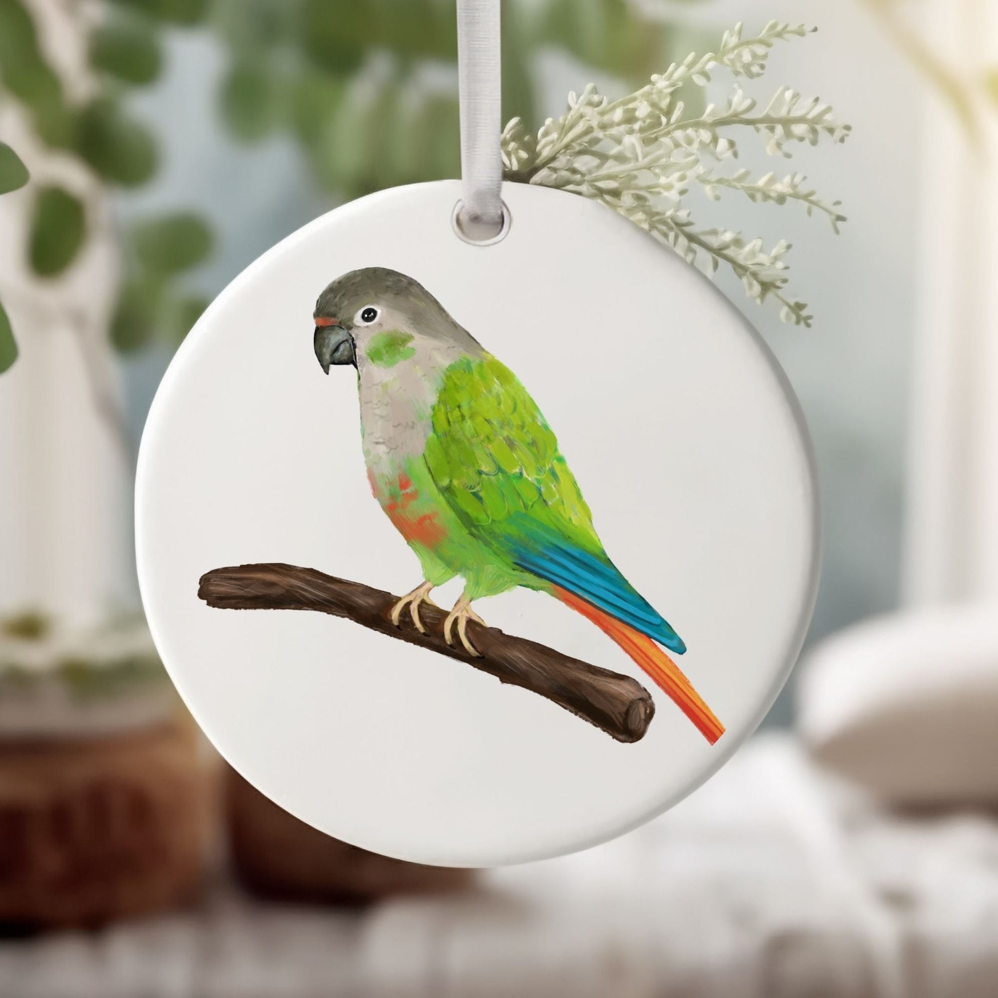 Green Cheek Conure Ceramic Ornament - MerikaArt